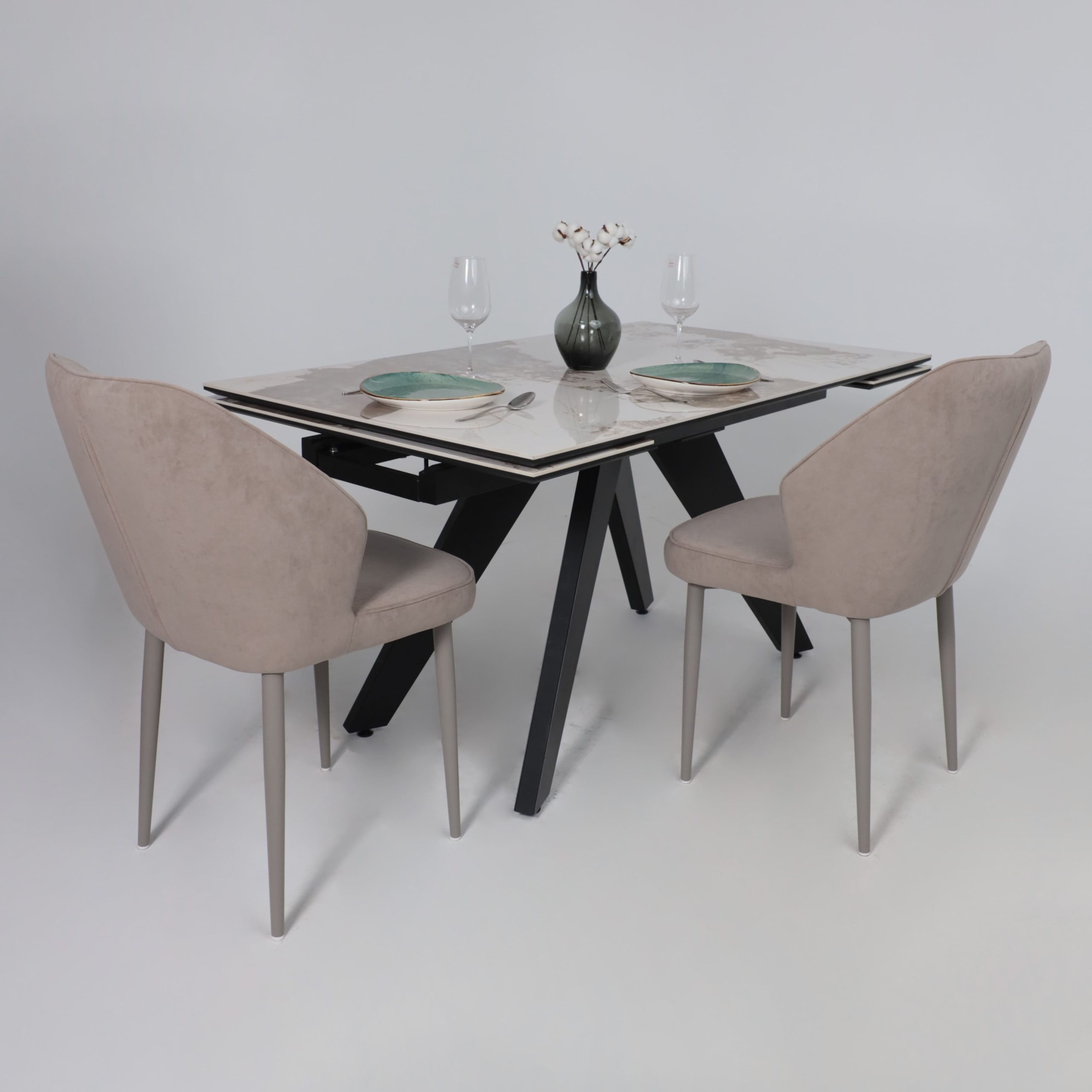 Стол AV 2122, МДФ+керамика, раздвижной 1400 (2000)*850 белый, глянцевый PANDORA/черный