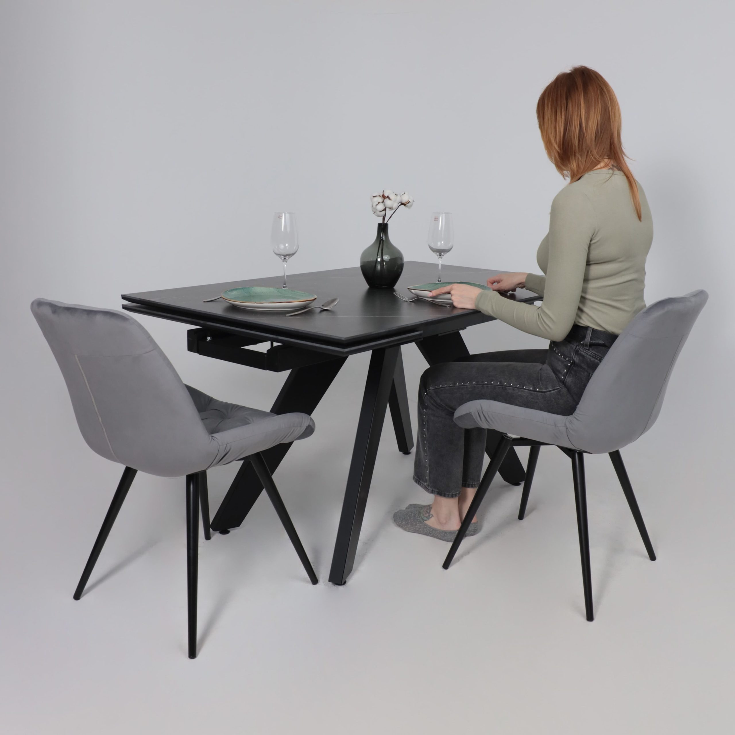 Стол AV 2122, МДФ+керамика, раздвижной 1400 (2000)*850 черный, матовый SHAKESPEARE/черный