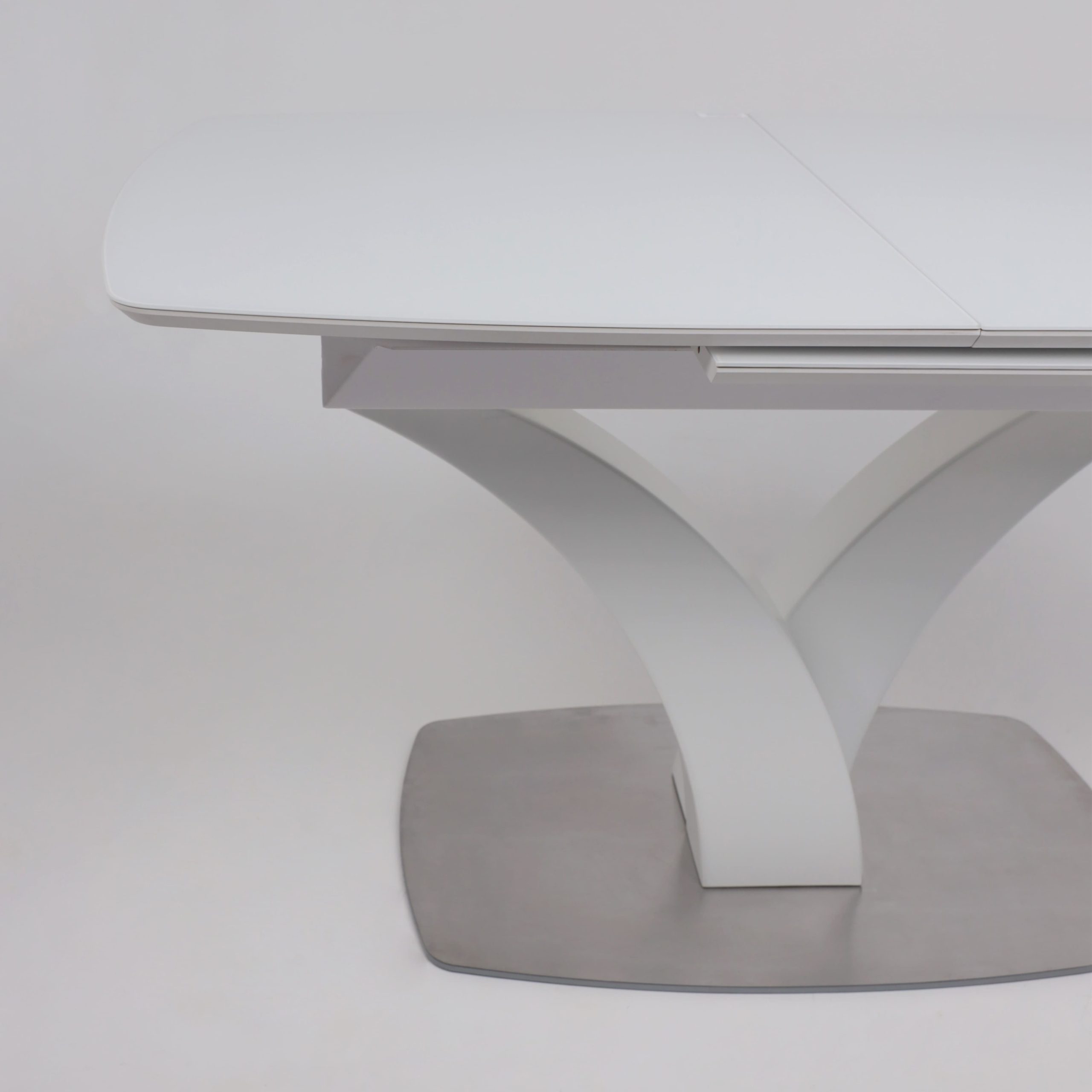 Стол НОТР ДАМ MODERNE, стекло Optiwhite 1400(1800)*850, Белый/Белый Муар