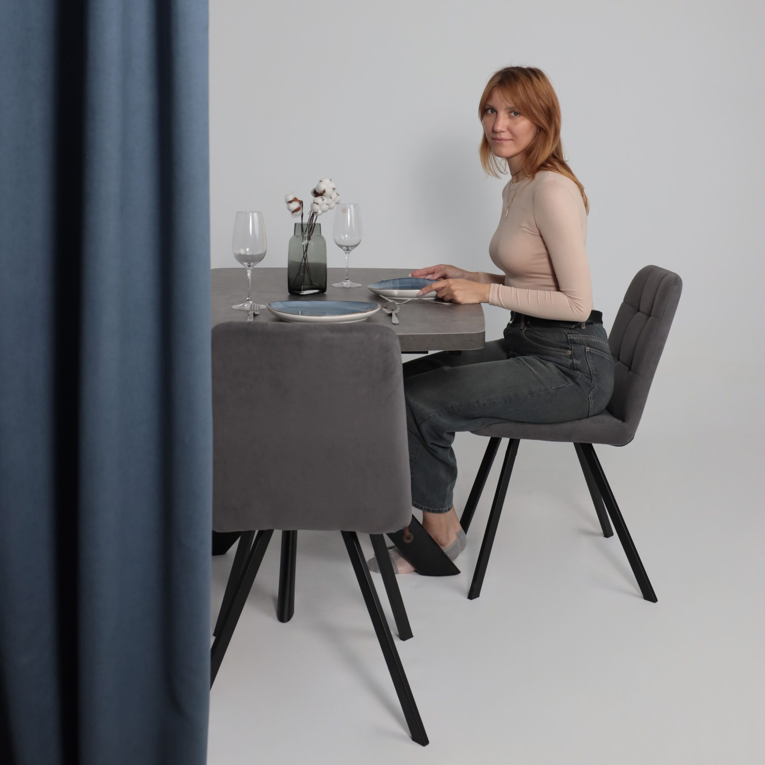 Стол LEONEL-130, раздвижной 130(165)х85, Дымчатая керамика/Черный