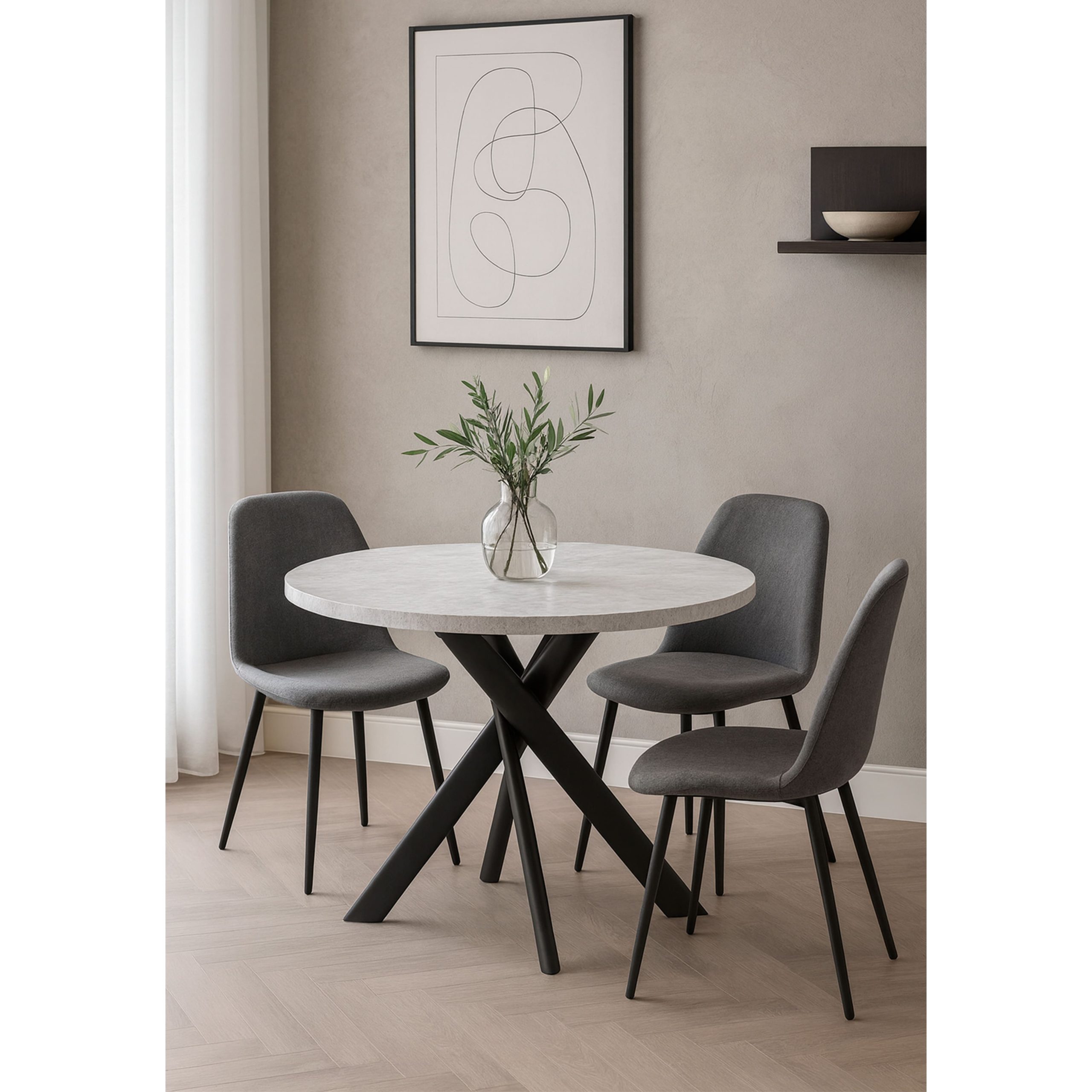 Стол RONALDO-120, круглый раздвижной 120(160), СЕРЫЙ СЛАНЕЦ/Черный