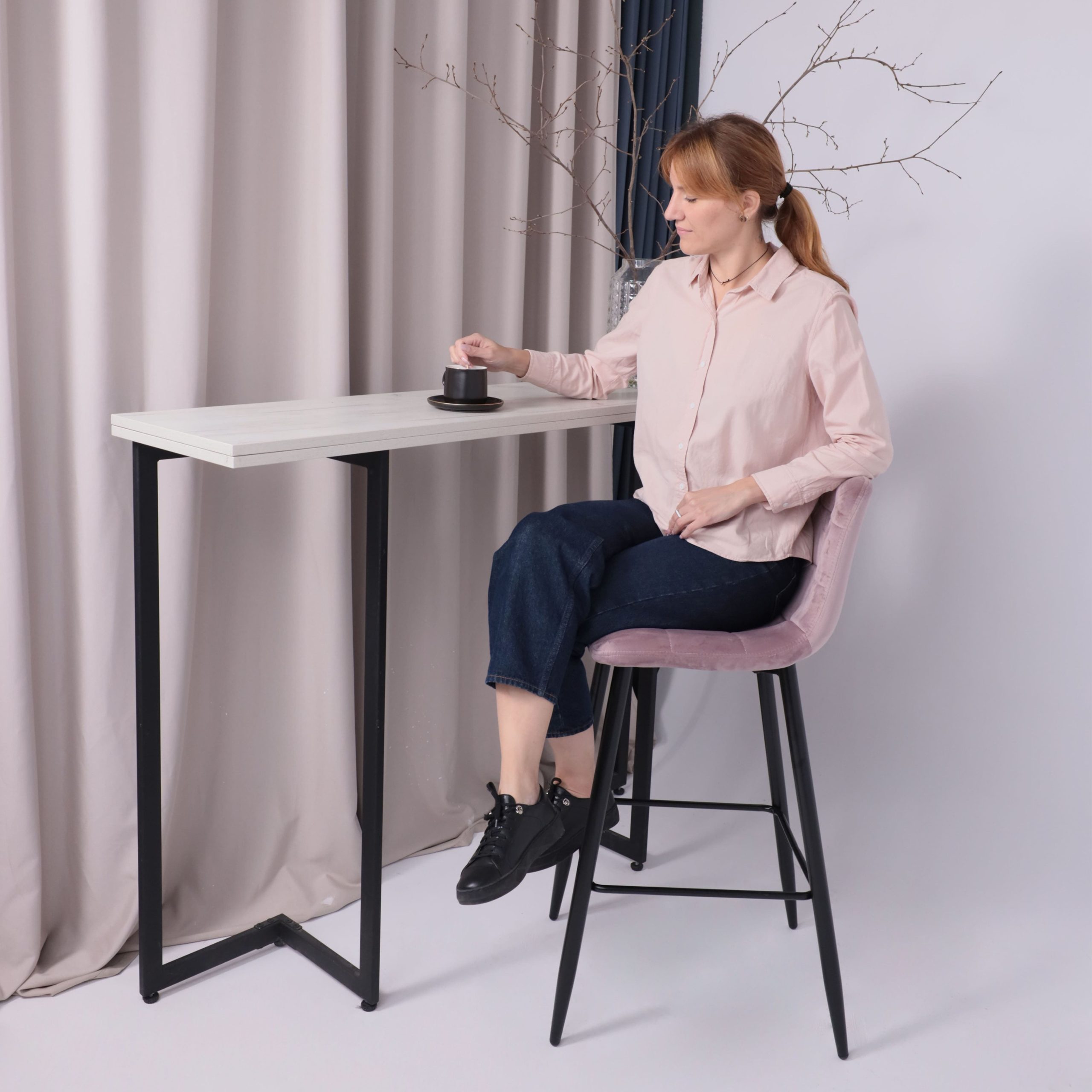 Стул STELLA, барный, пыльная роза велюр HLR25/черный