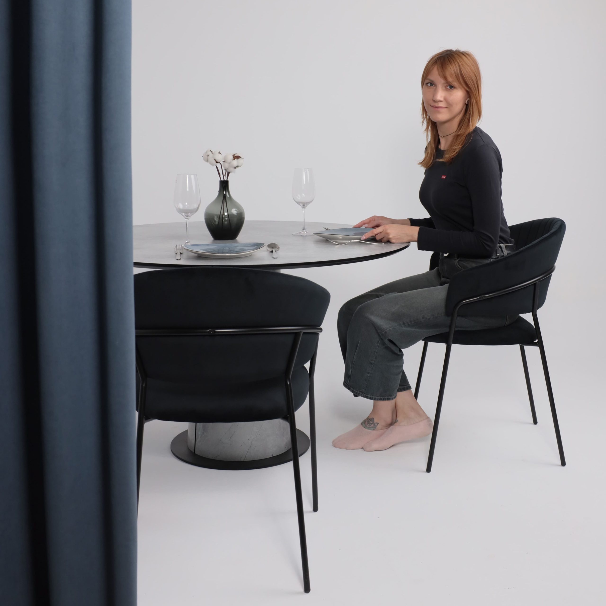 Стол AV 1317, HPL+МДФ, нераздвижной 1200 Мрамор Марквина синий/черный