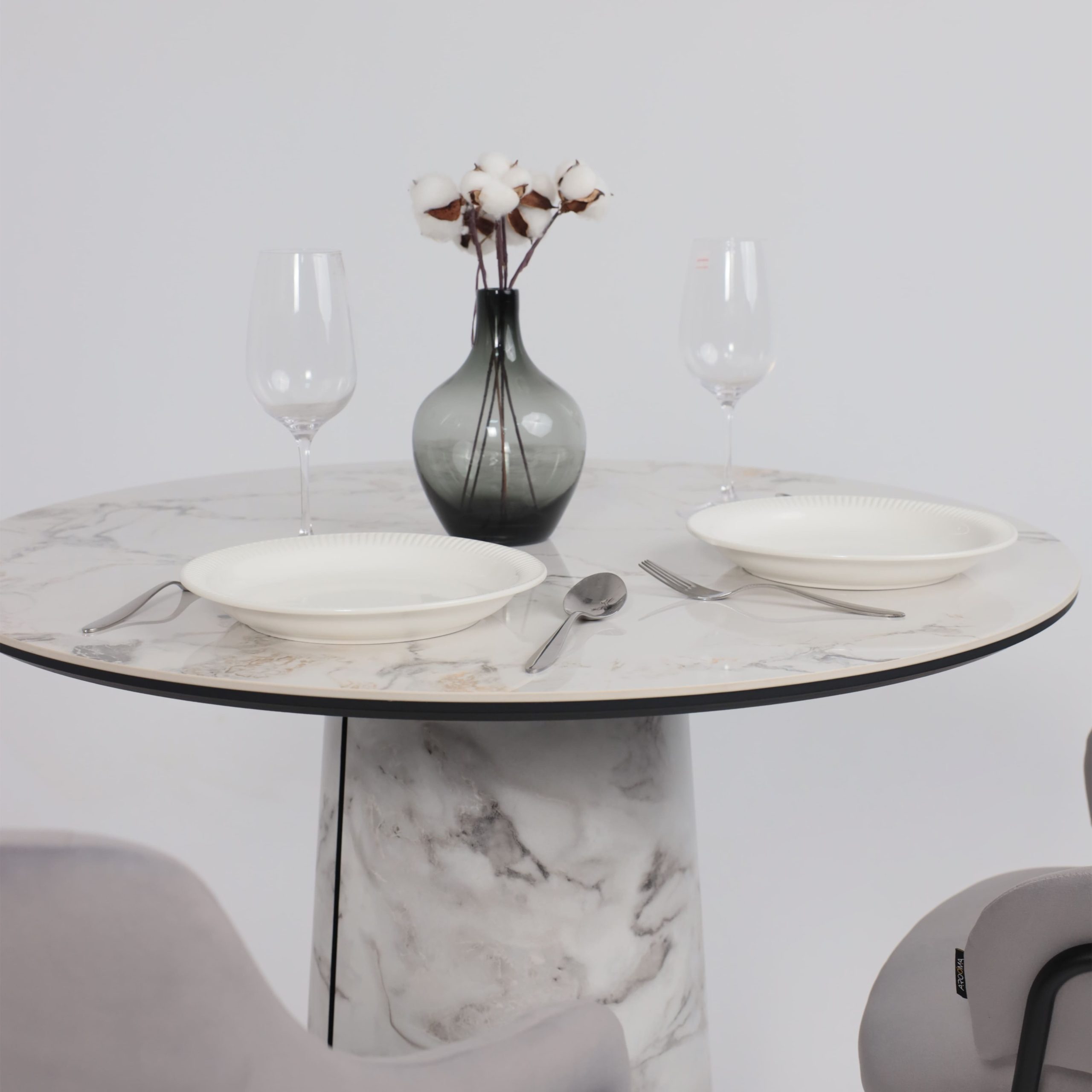 Стол AV 2317, МДФ+керамика, нераздвижной 900 натуральный, глянцевый GOLD JADE/черный+HPL Виктори натуральный