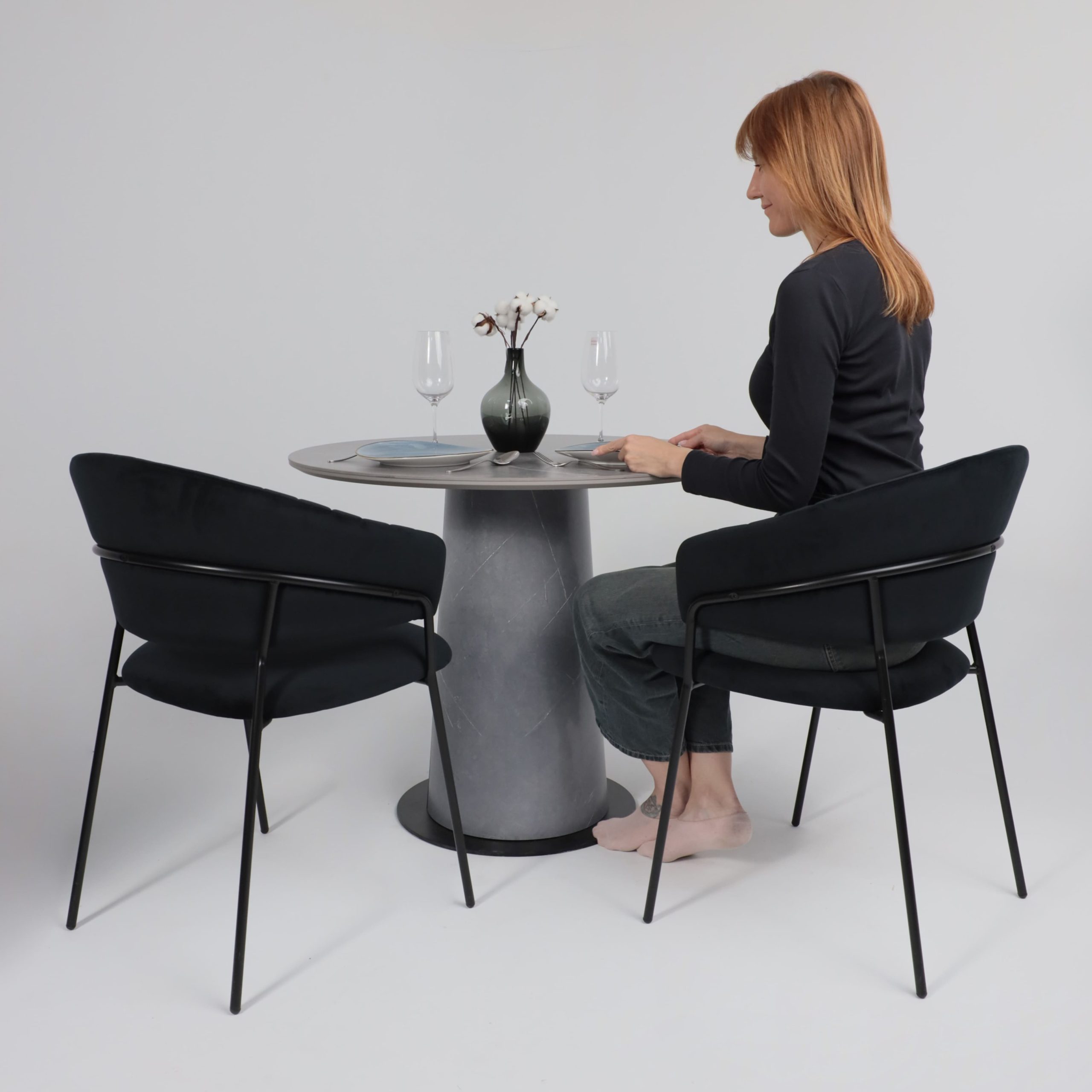 Стол AV 2317, МДФ+керамика, нераздвижной 900 серый, матовый LARKA GREY/черный+HPL Будда