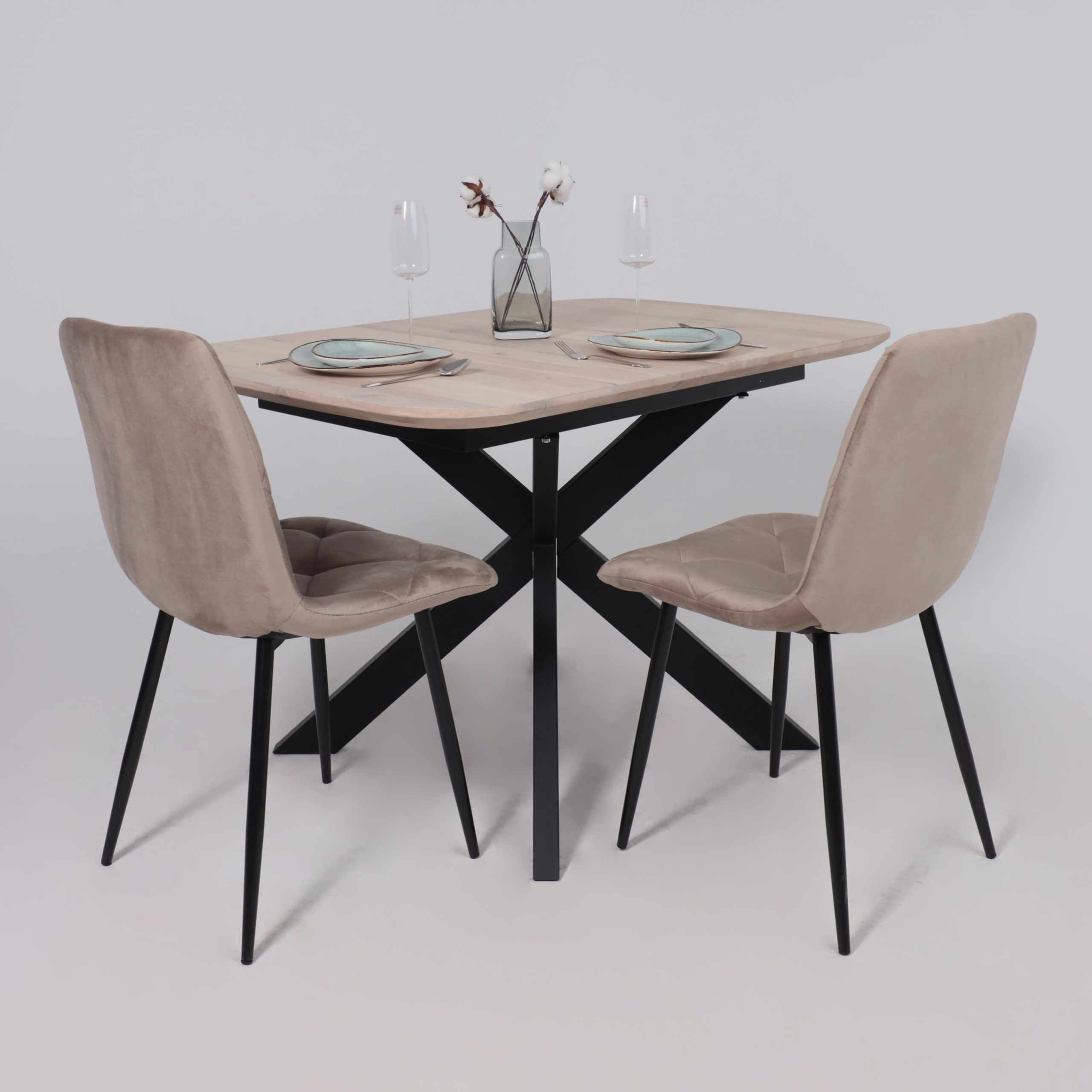 Стол ВЕЙВ раздвижной, 120(160)*80*75, дуб беленый/черный (ПрР-3 DSW (02) КСЕ/Р-80)