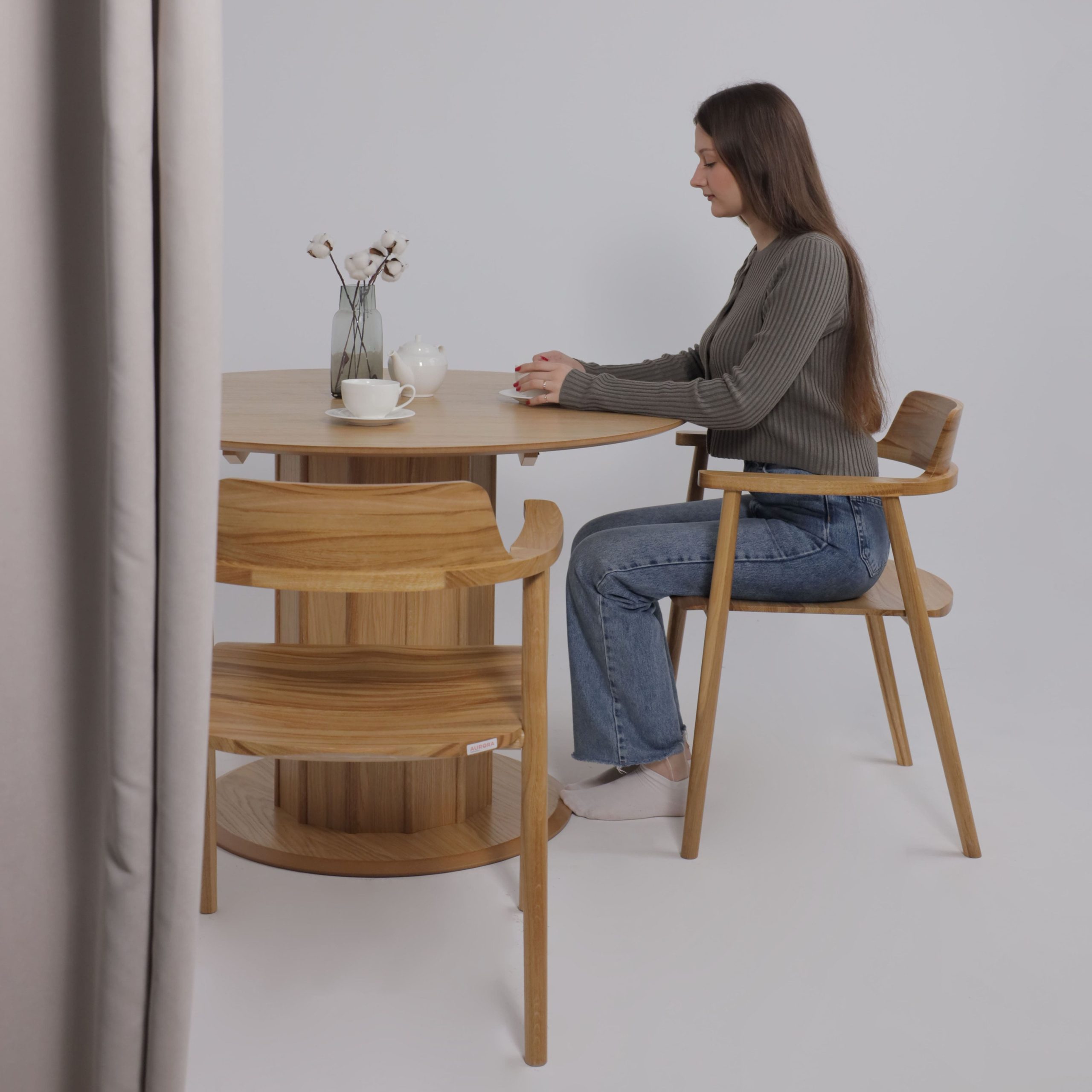 Стол ОЛАФ1100(1400)*1100, Светлый дуб без тонировки/Светлый дуб