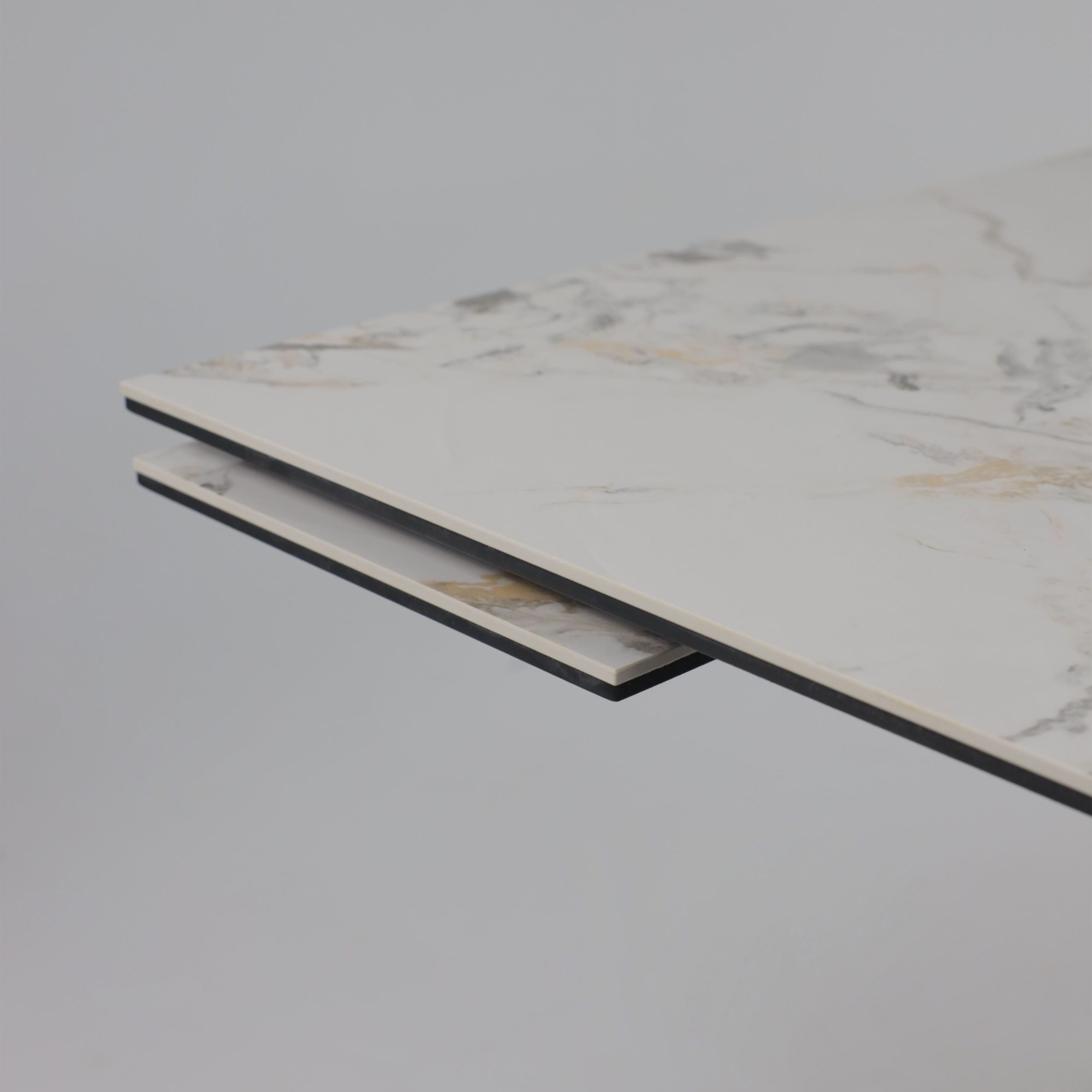 Стол AV 2119, МДФ+керамика, раздвижной 1200 (1800)*800 натуральный, глянцевый GOLD JADE/черный