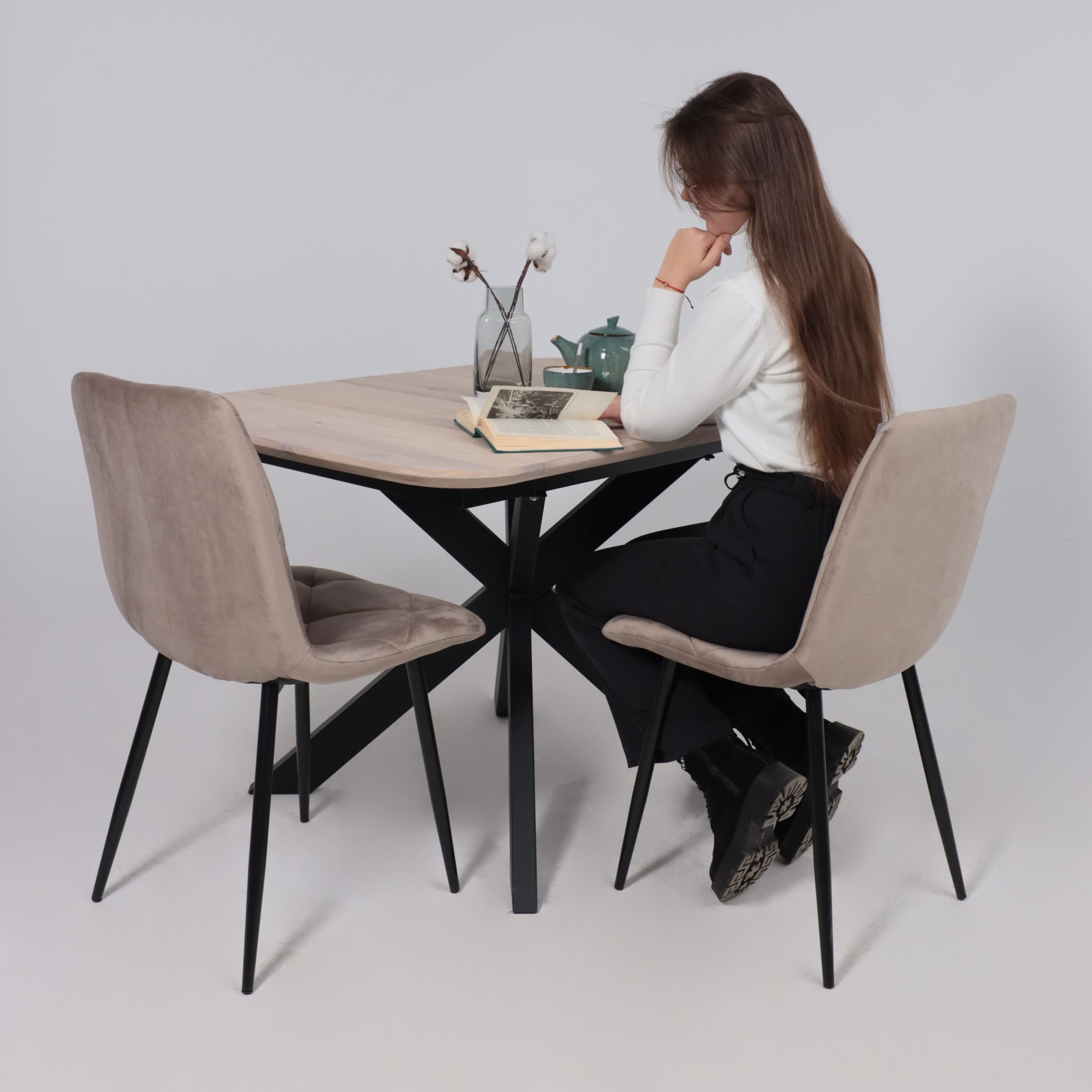 Стол ВЕЙВ раздвижной, 120(160)*80*75, дуб беленый/черный (ПрР-3 DSW (02) КСЕ/Р-80)