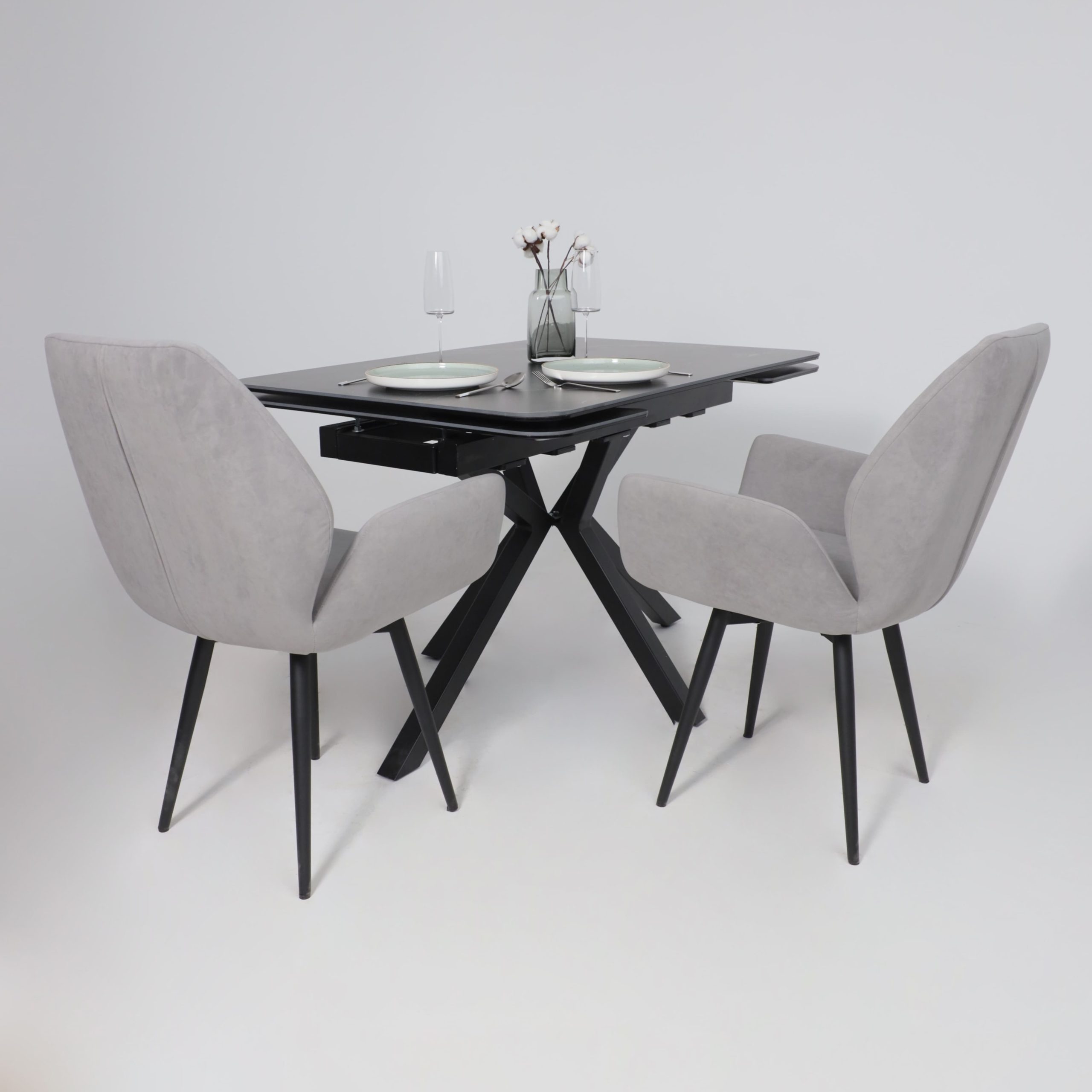 Стол РЕЙН NEW,керамика 0 кат. 1400(2040)*900, Камень черный Greys Black/Черный матовый