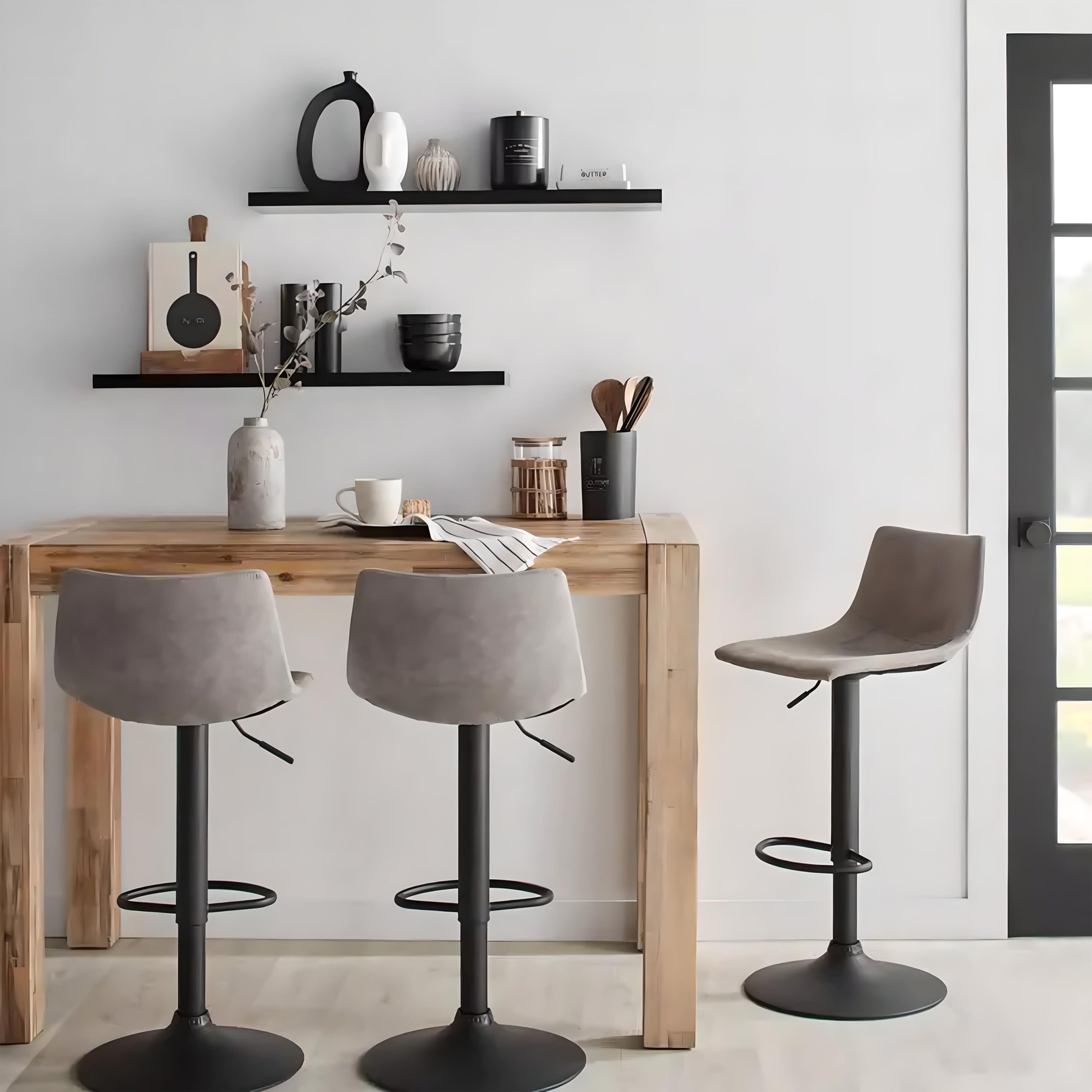 Стул барный BEN, ткань, серый/черный