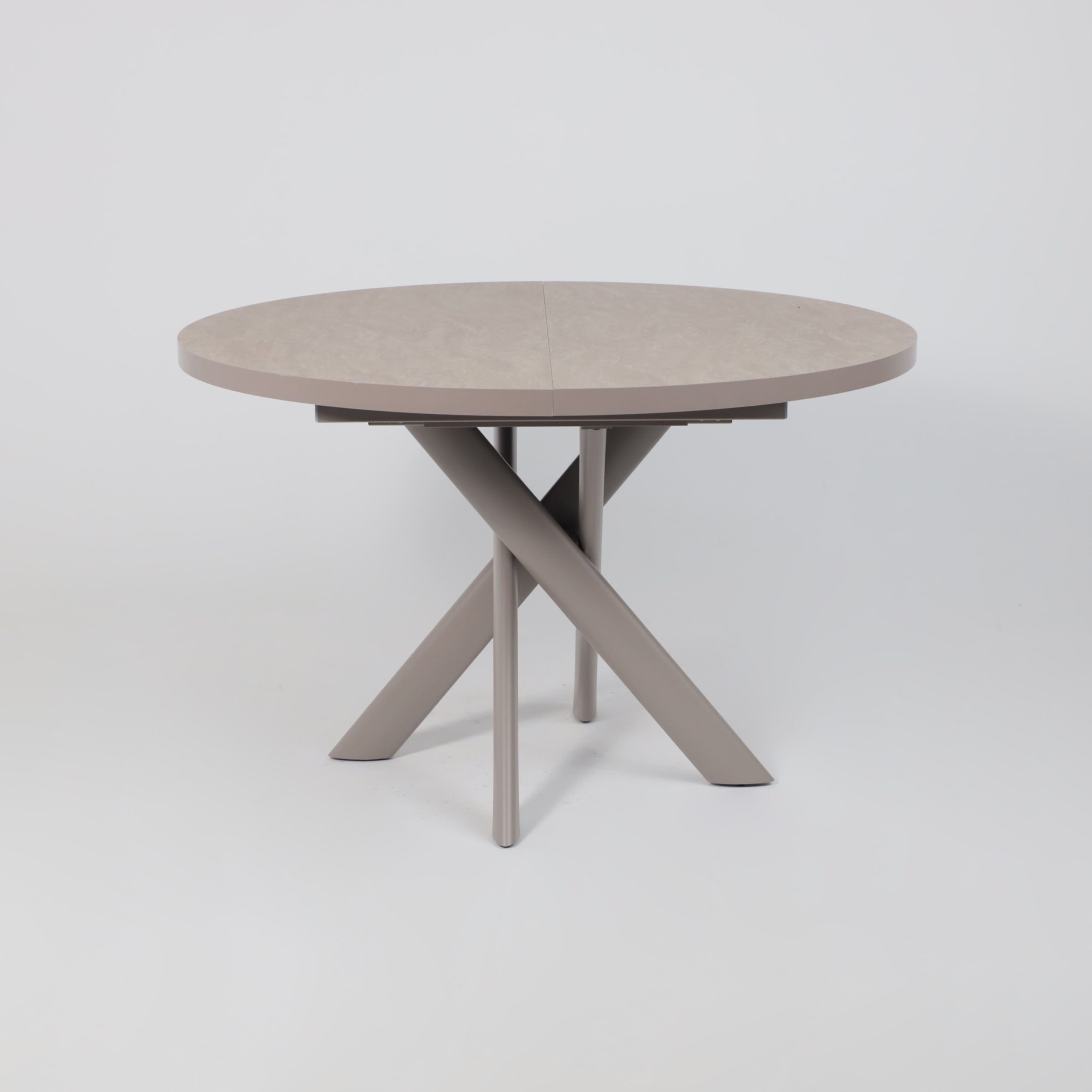 Стол RONALDO-120, круглый раздвижной 120(160), БЕЖЕВЫЙ КАМЕНЬ-HPL/Капучино