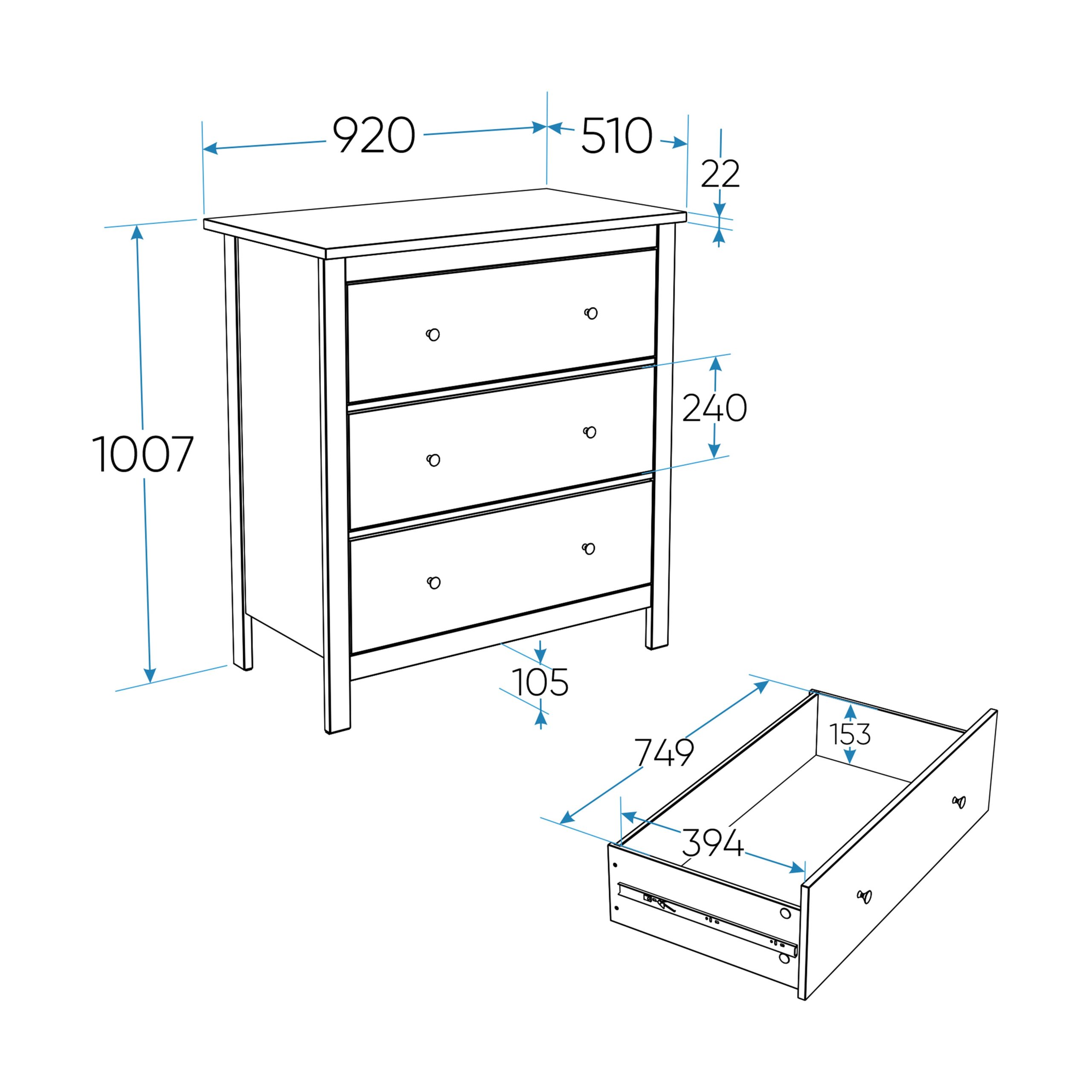 Комод САГА 3 ящика, темно-бирюзовый/ясень (2.08.02.020.16 RU)