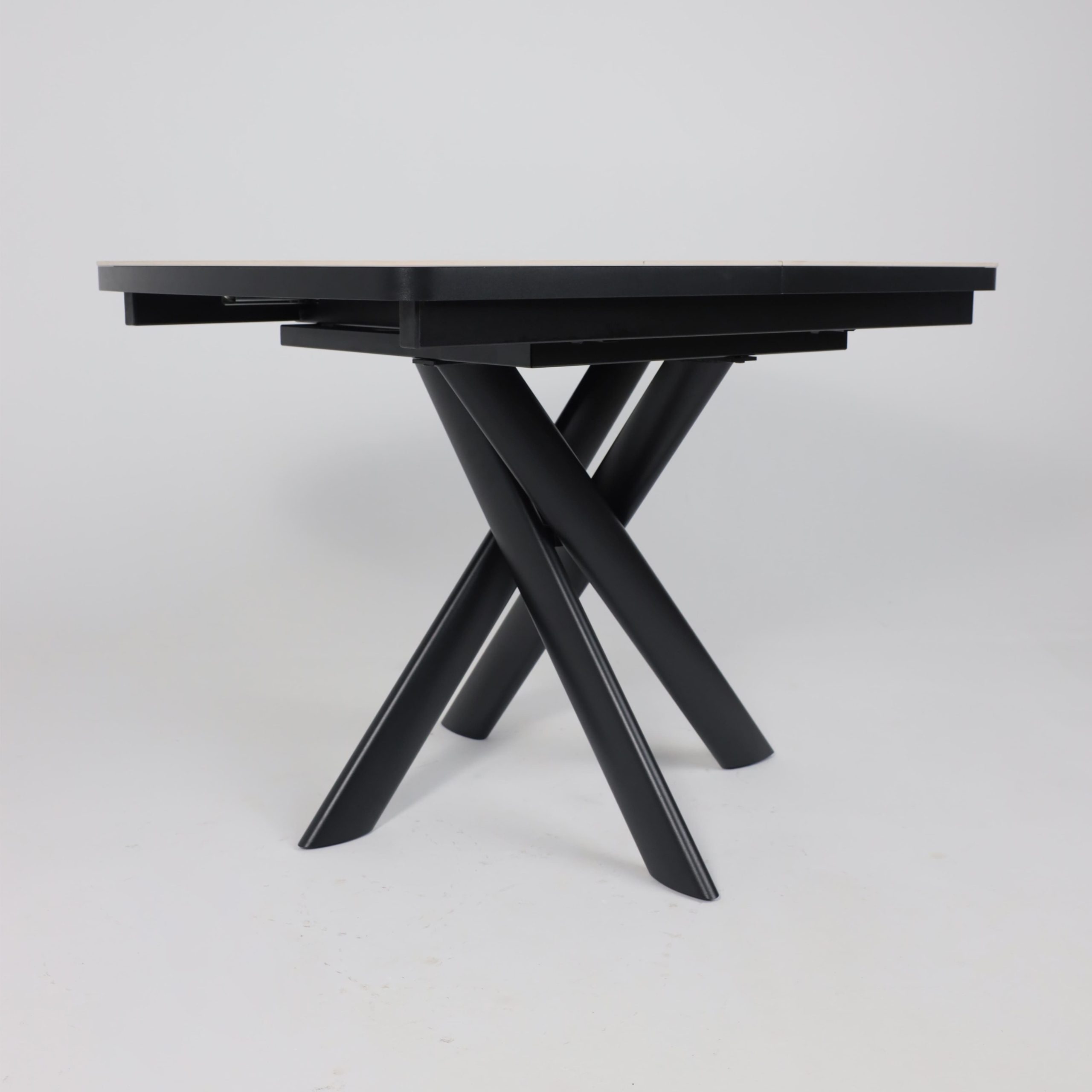 Стол LEONEL-110, раздвижной 110(145)х80, COROLLA WHITE GLOSS ST CER/Черный