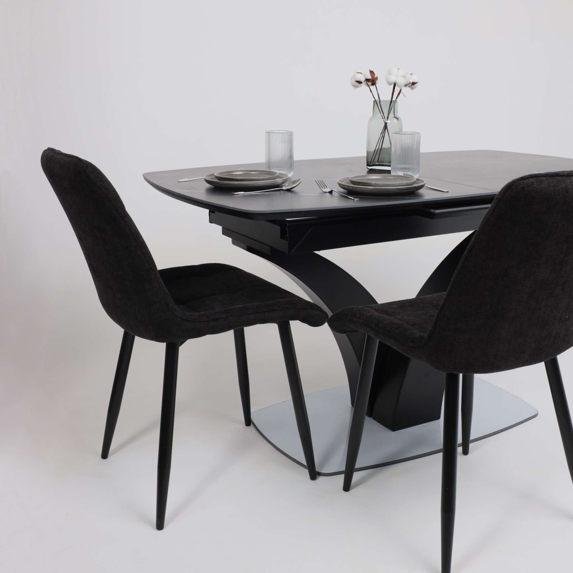 Стол НОТР ДАМ MODERNE, керамика 0 кат. 1400(1800)*850, Камень черный Greys Black /Черный матовый