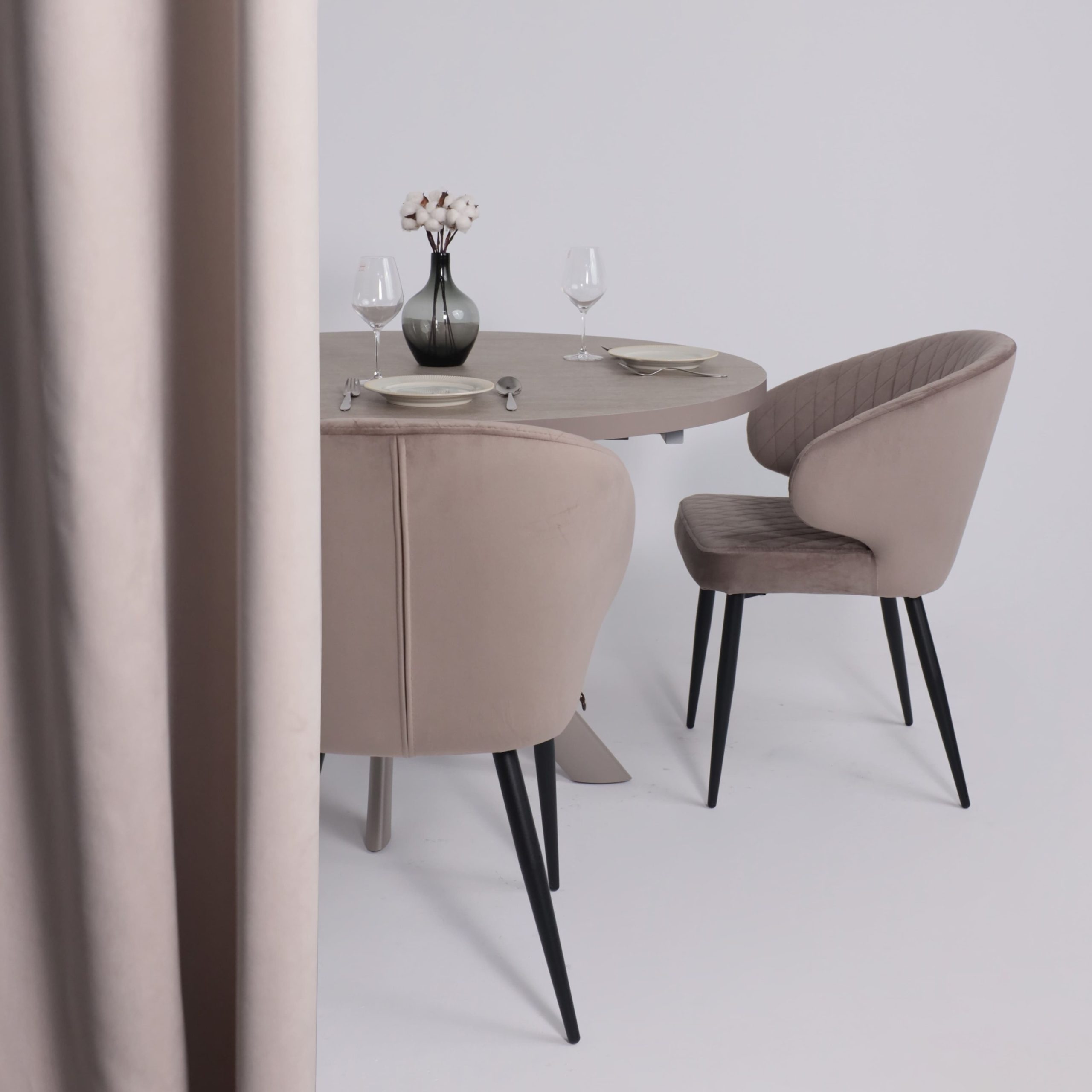 Стол RONALDO-120, круглый раздвижной 120(160), БЕЖЕВЫЙ КАМЕНЬ-HPL/Капучино