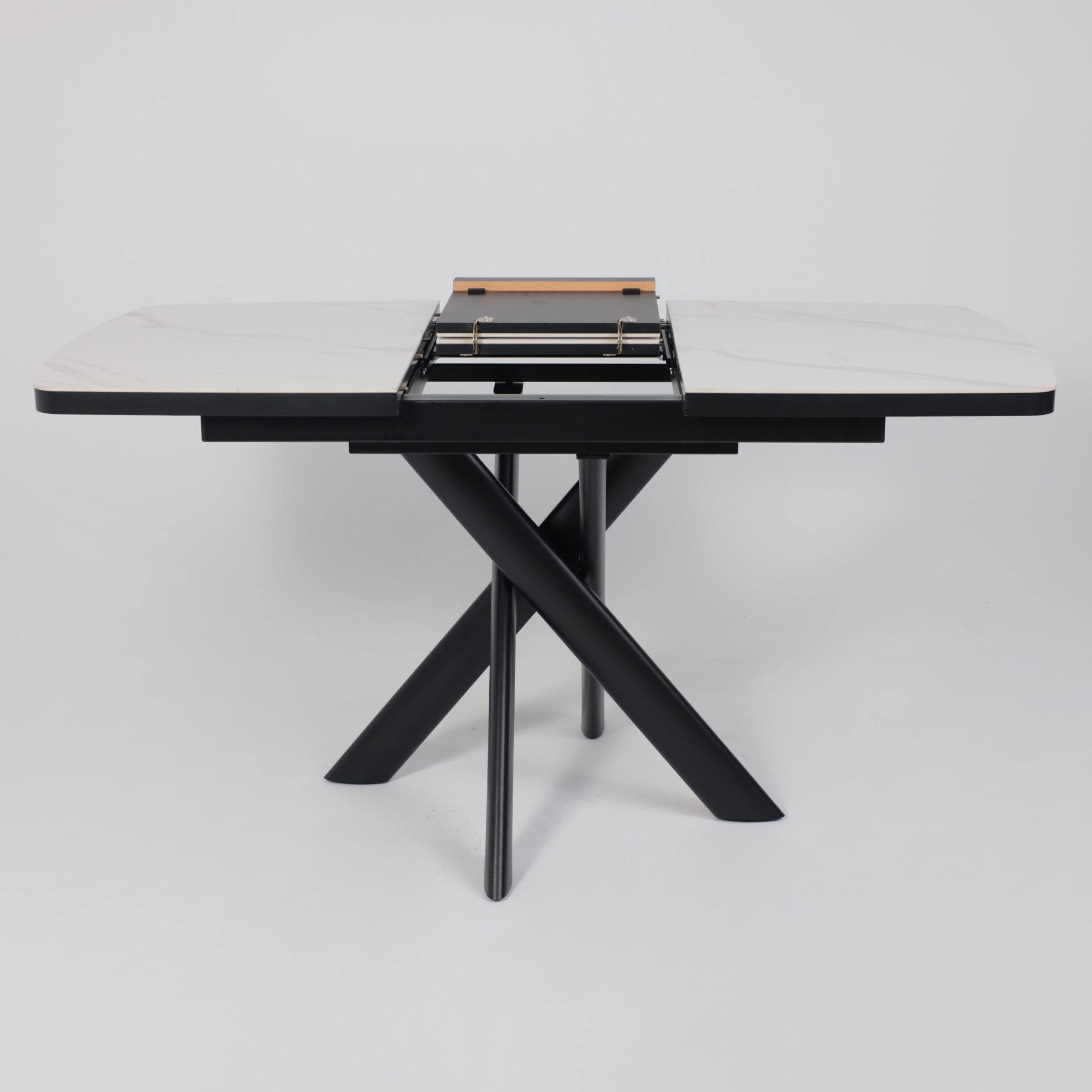 Стол LEONEL-110, раздвижной 110(145)х80, COROLLA WHITE GLOSS ST CER/Черный