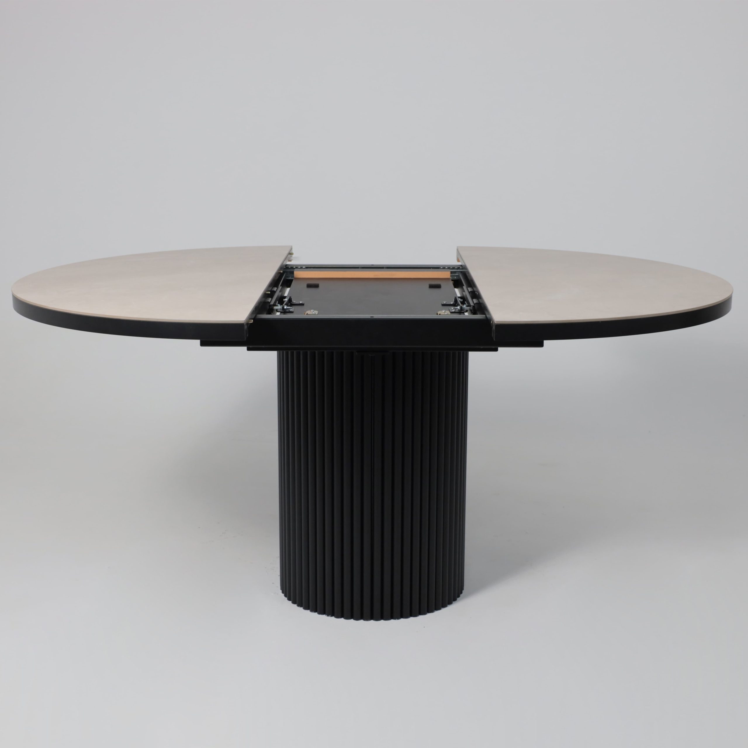 Стол ASKAR ROUND SLIDE-116, раздвижной круглый 116(156), BAYONA IVORY PREMIUM CER/Черный