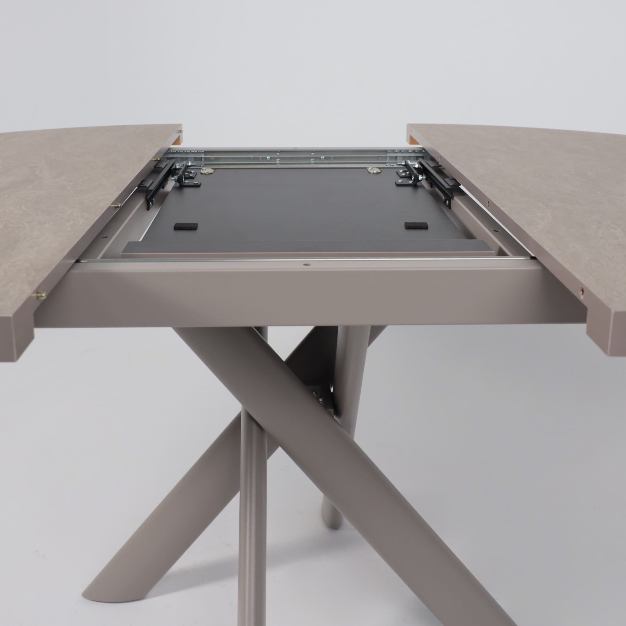 Стол RONALDO-120, круглый раздвижной 120(160), БЕЖЕВЫЙ КАМЕНЬ-HPL/Капучино