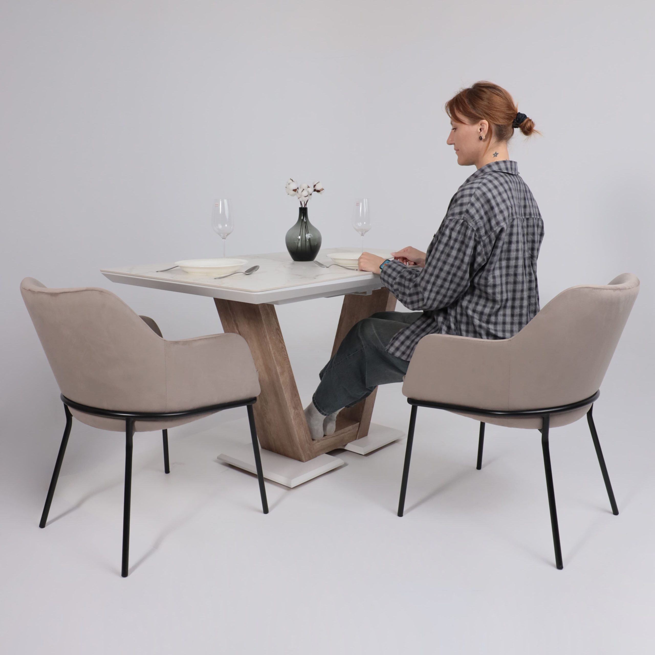 Стол ТОРОНТО, керамика 0 кат. 1400(1715)*800, Камень белый Greys white/Ель умбра