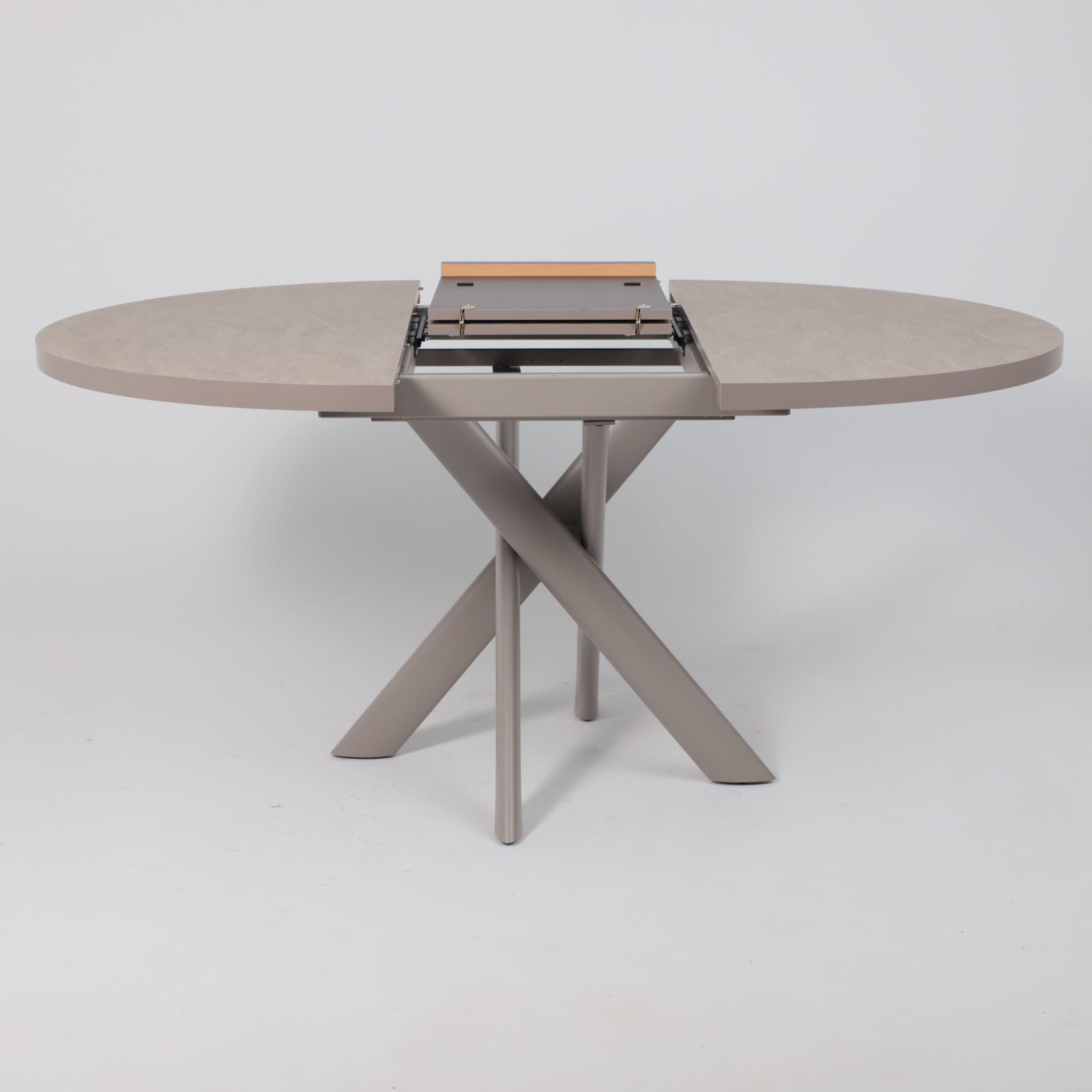 Стол RONALDO-120, круглый раздвижной 120(160), БЕЖЕВЫЙ КАМЕНЬ-HPL/Капучино