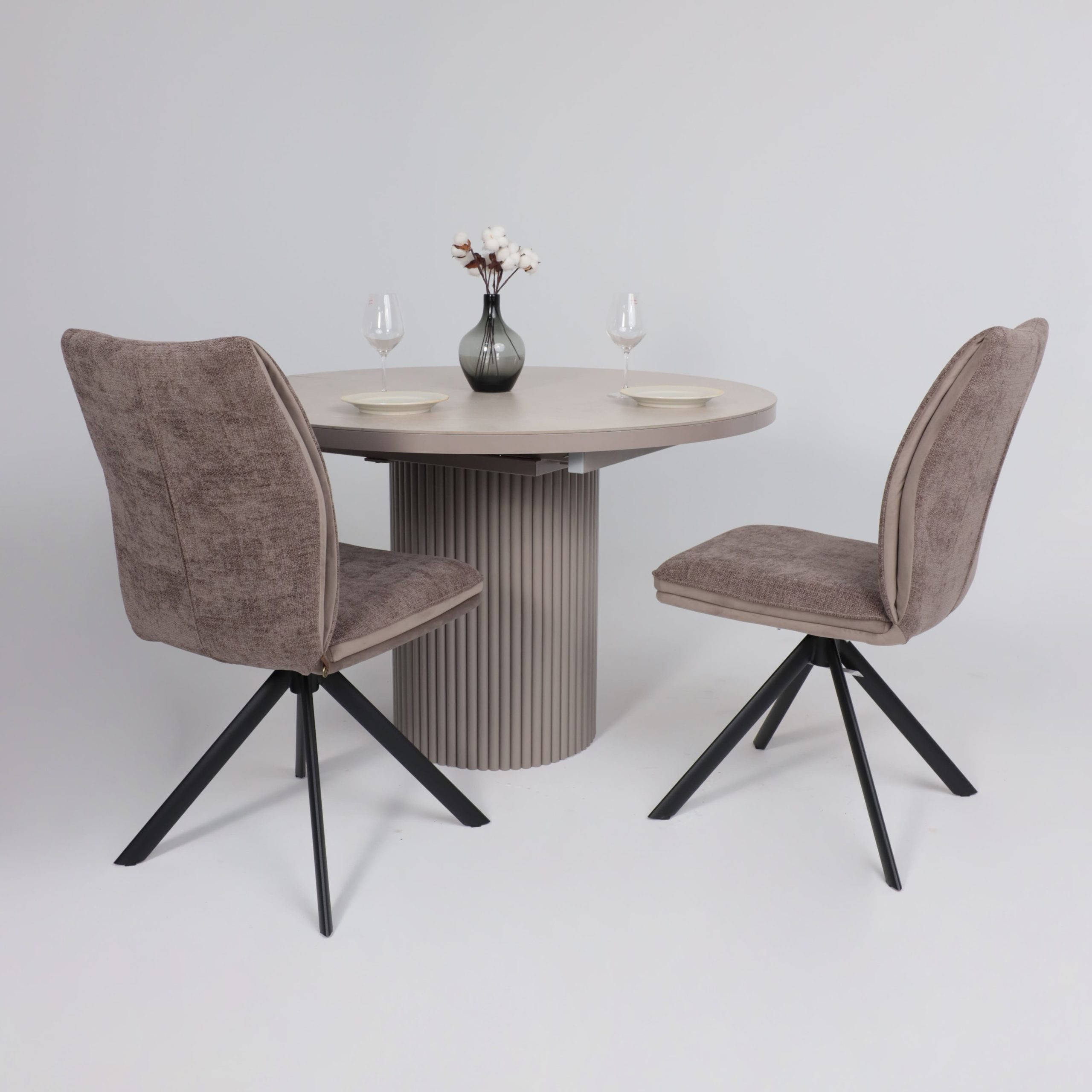 Стол ASKAR ROUND SLIDE-116, раздвижной круглый 116(156), BAYONA IVORY PREMIUM CER/Капучино