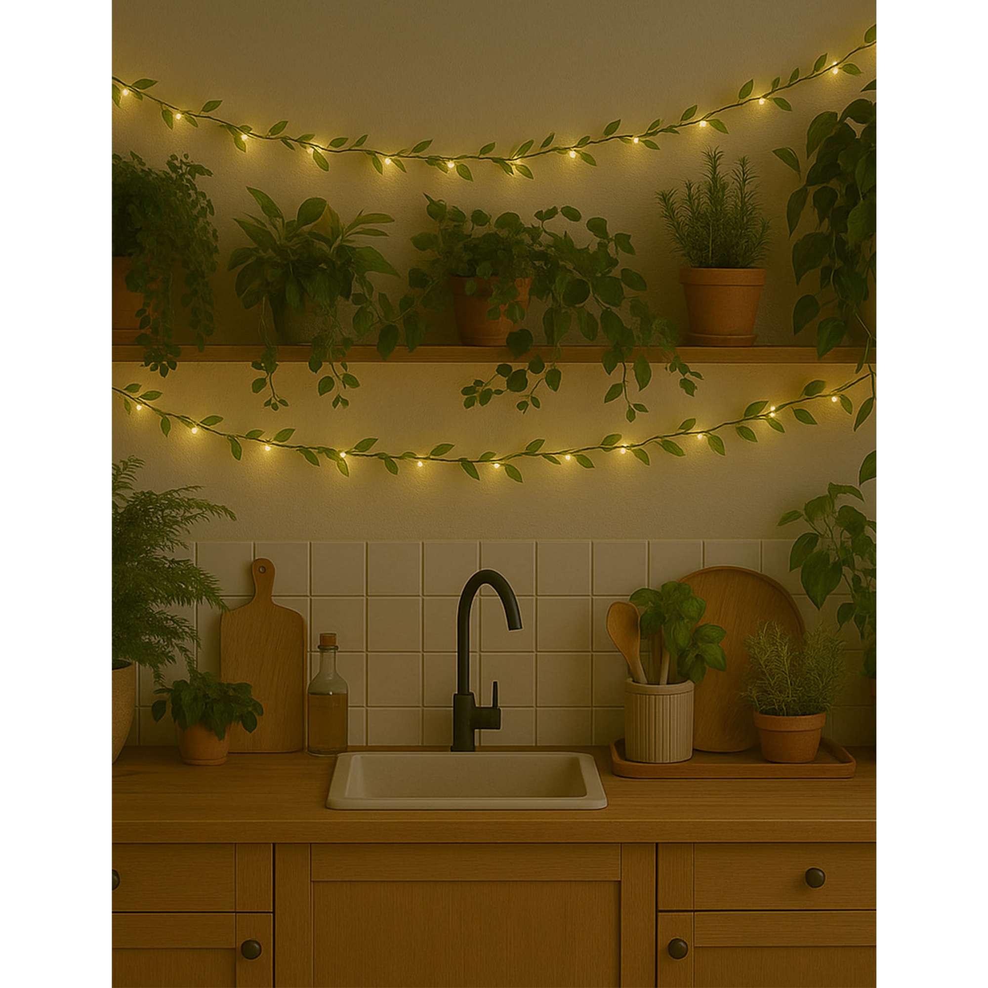 Светодиодная гирлянда AKS тип 5 ( Листочки 40LED, 4м, 3АА )