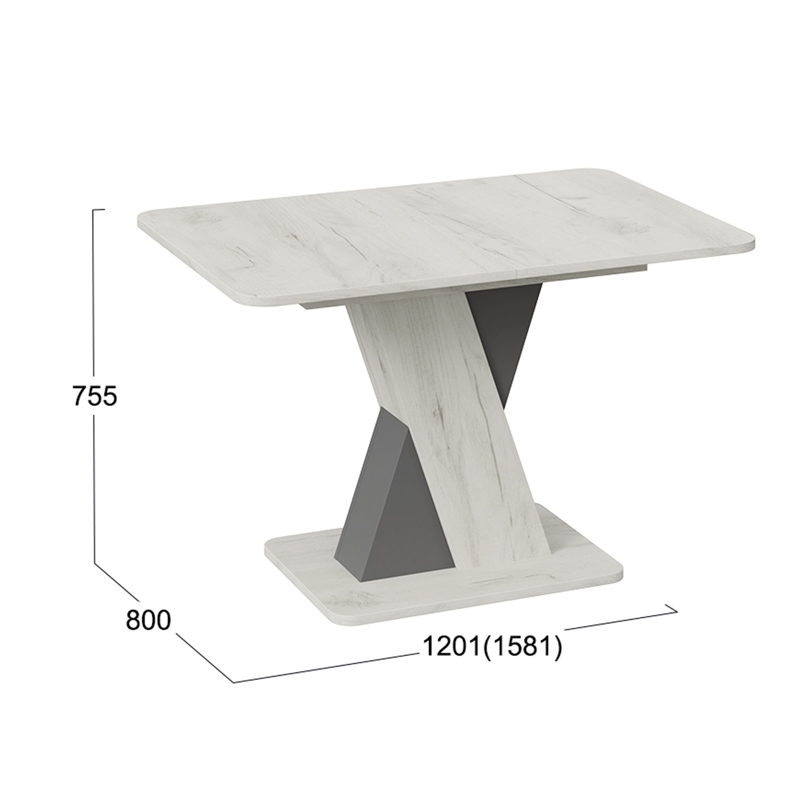 Стол обеденный ЛЮКСЕМБУРГ Тип 3, 1201(1581)*800, дуб крафт белый/серый