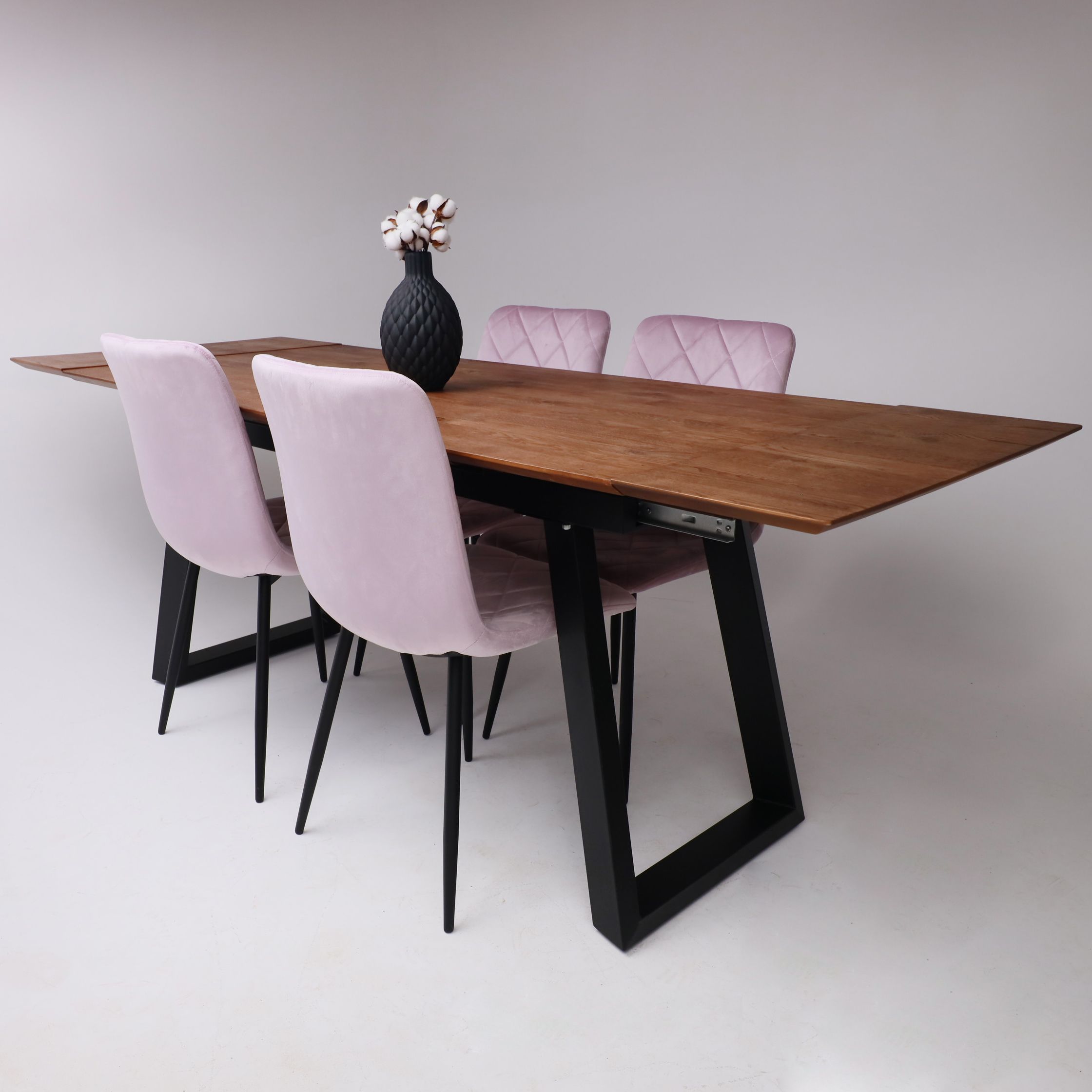 Стол САНГАЙ раздвижной, 160(220)*80*80, дуб мореный/ черный (ПрР-7 DSW (02) ТрН/Р-80)