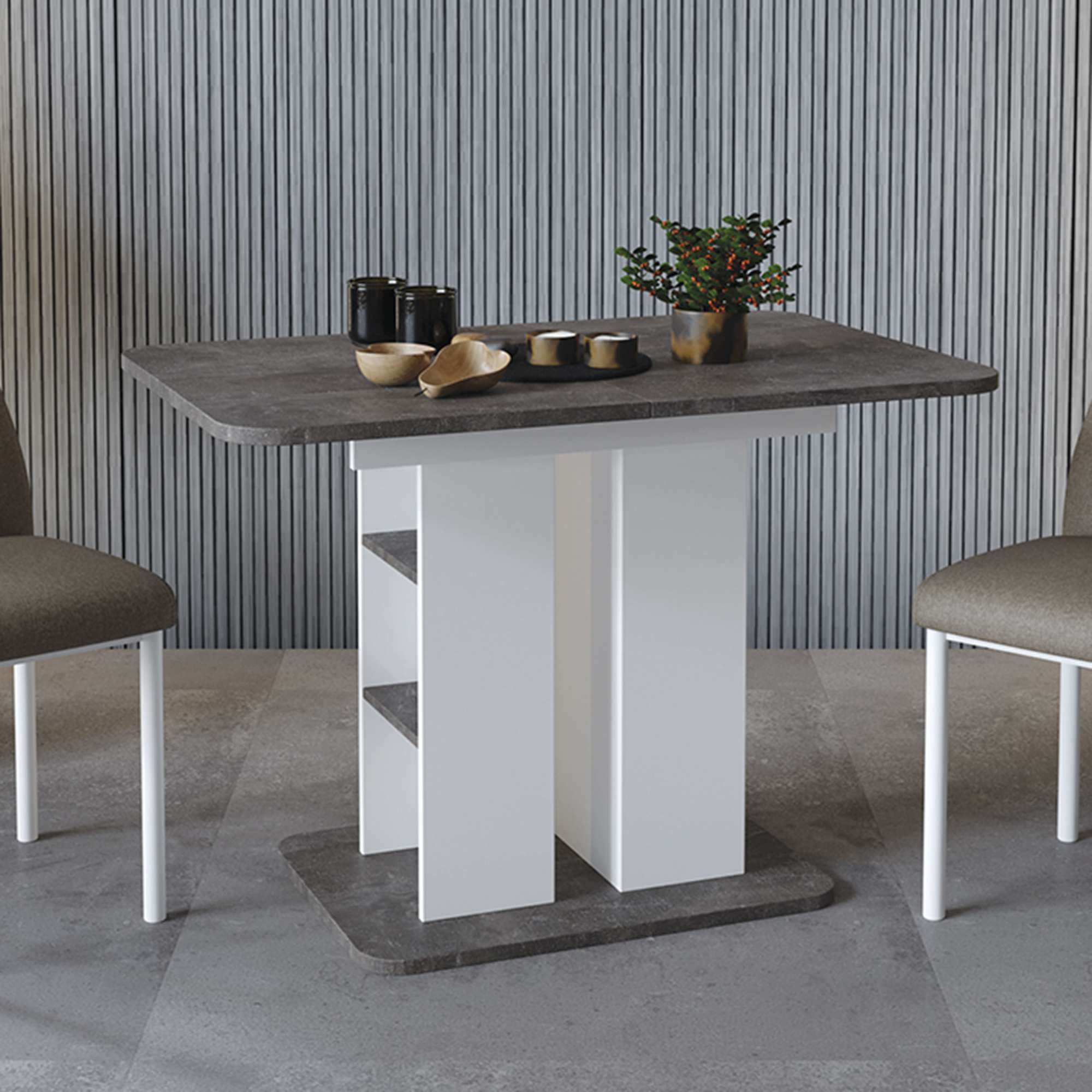 Стол обеденный МЮНХЕН Тип 2, 1100(1490)*700, ателье темный/белый ясень