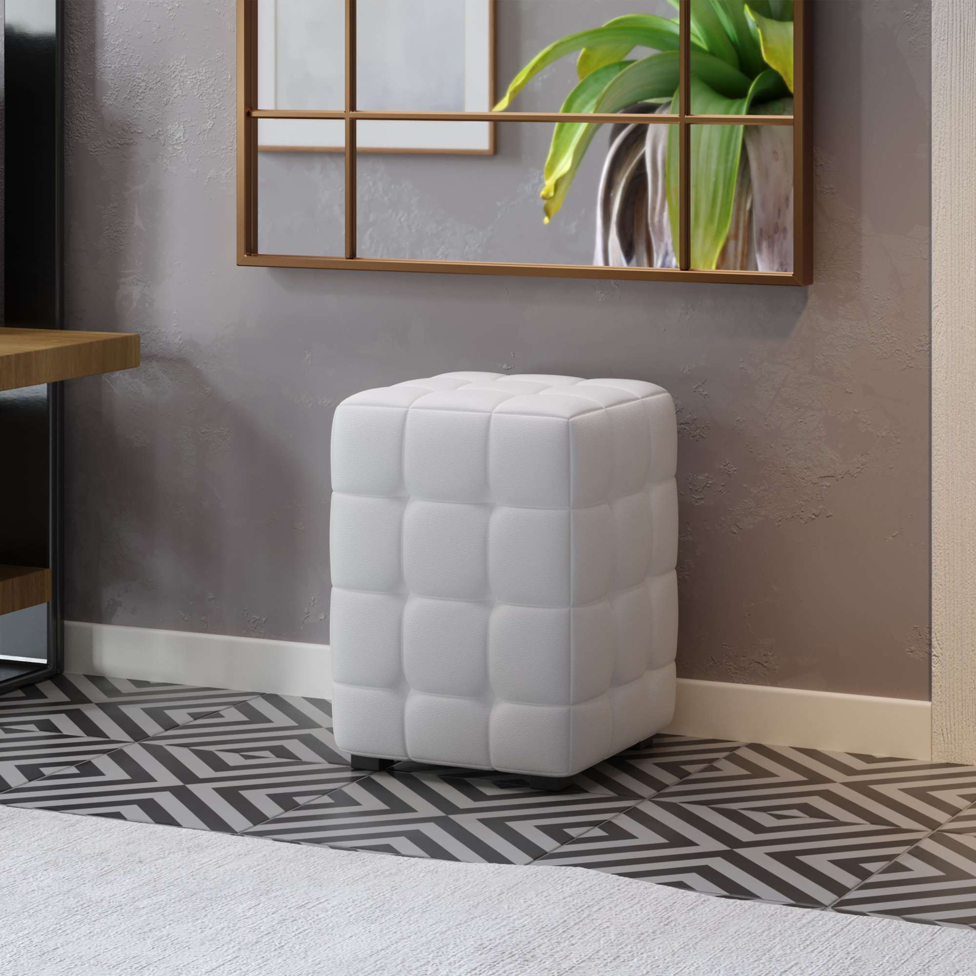 Пуф АРИСТО, кожзам белый, 300х300х400