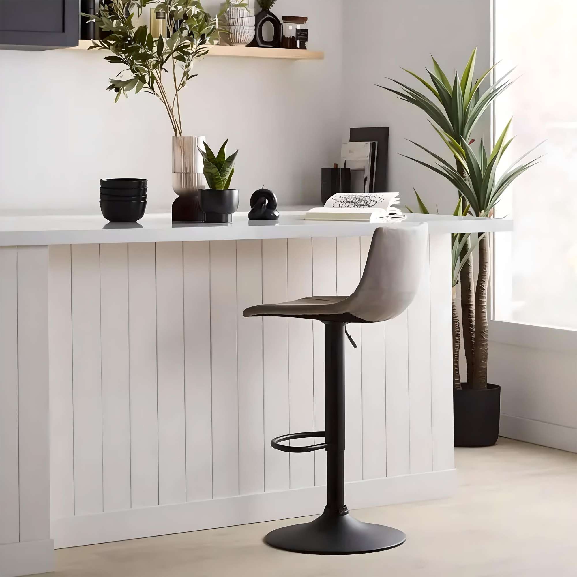 Стул барный BEN, ткань, серый/черный