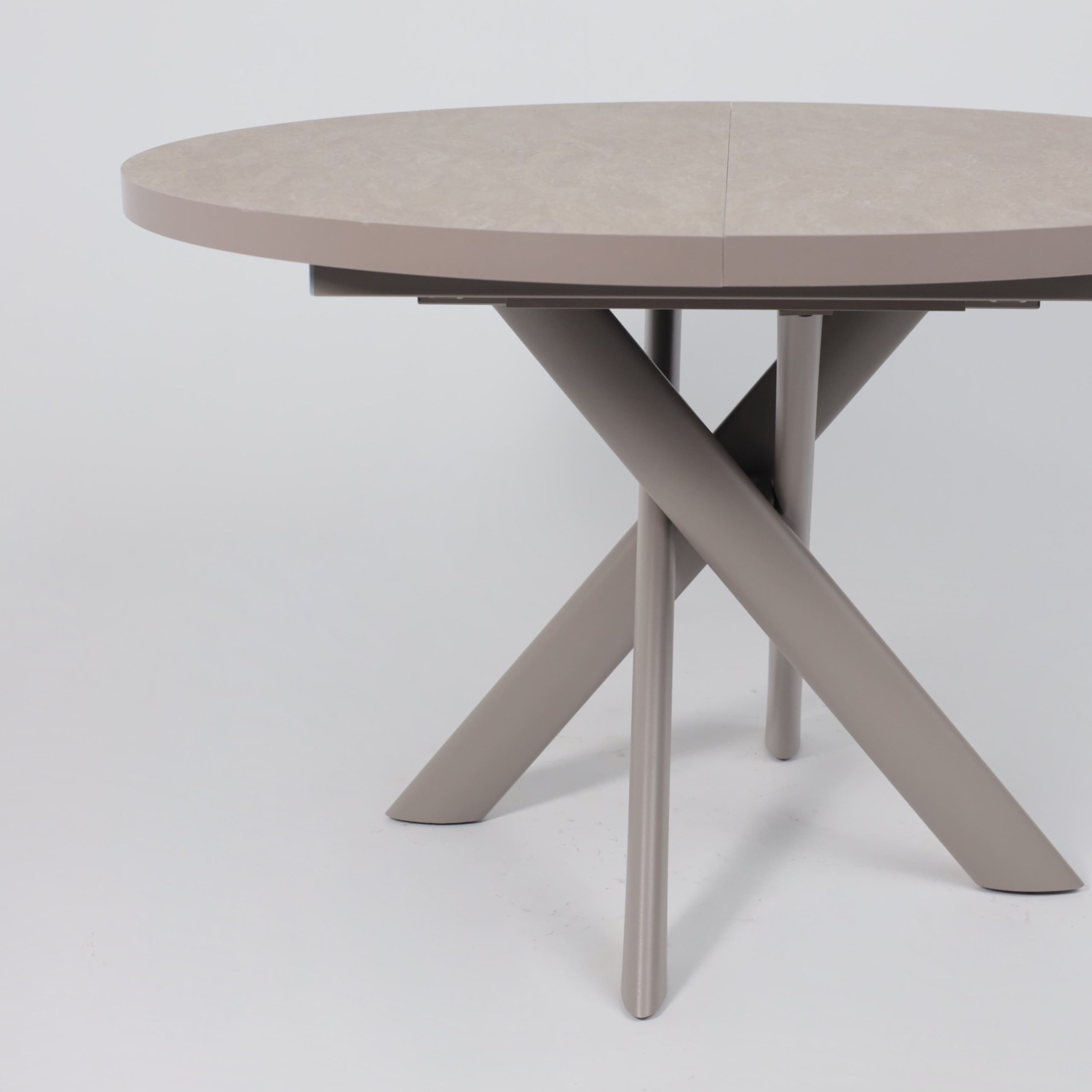 Стол RONALDO-120, круглый раздвижной 120(160), БЕЖЕВЫЙ КАМЕНЬ-HPL/Капучино