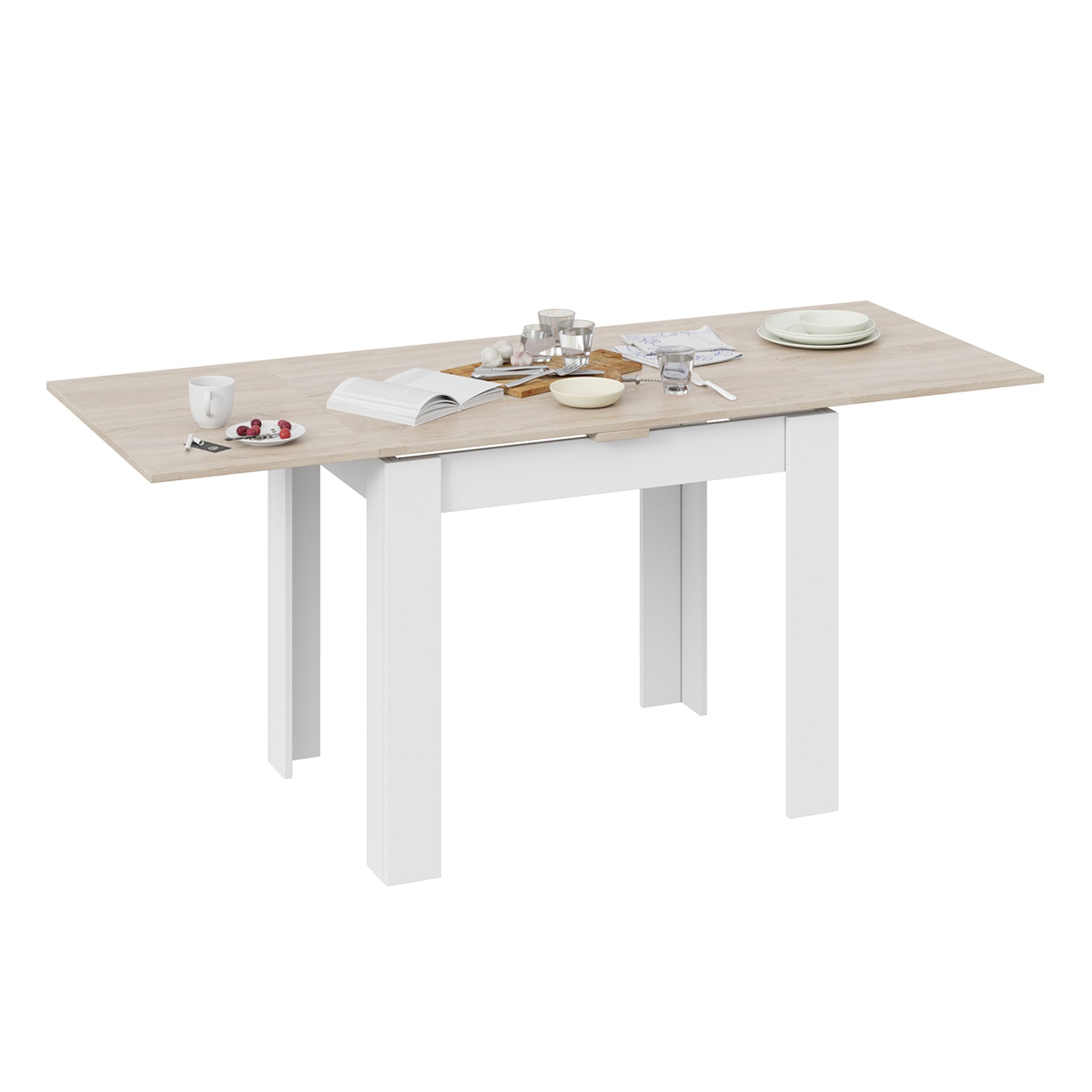 Стол раздвижной ПРОМО Тип 3, 900(1698)*670, дуб сонома светлый/белый