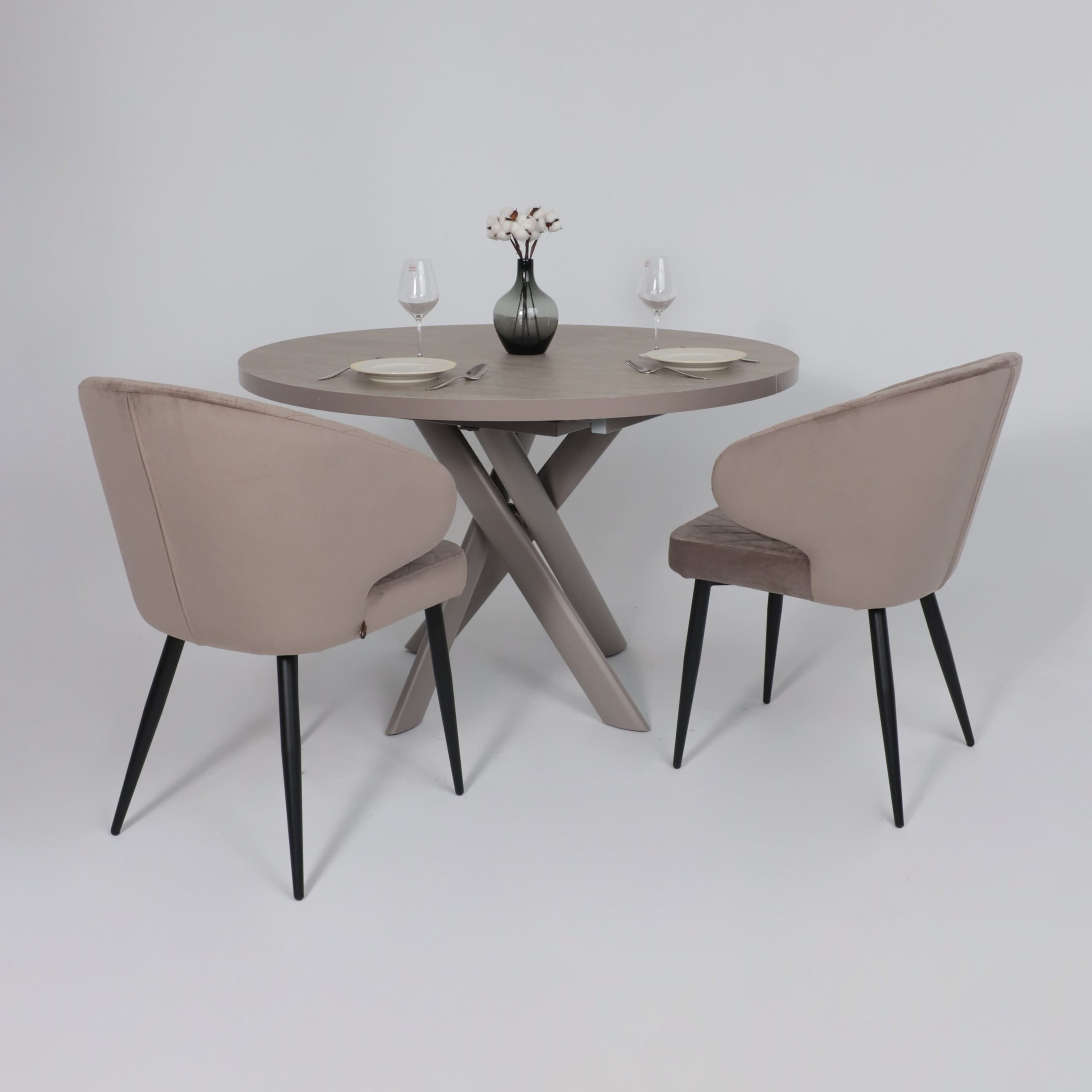 Стол RONALDO-120, круглый раздвижной 120(160), БЕЖЕВЫЙ КАМЕНЬ-HPL/Капучино