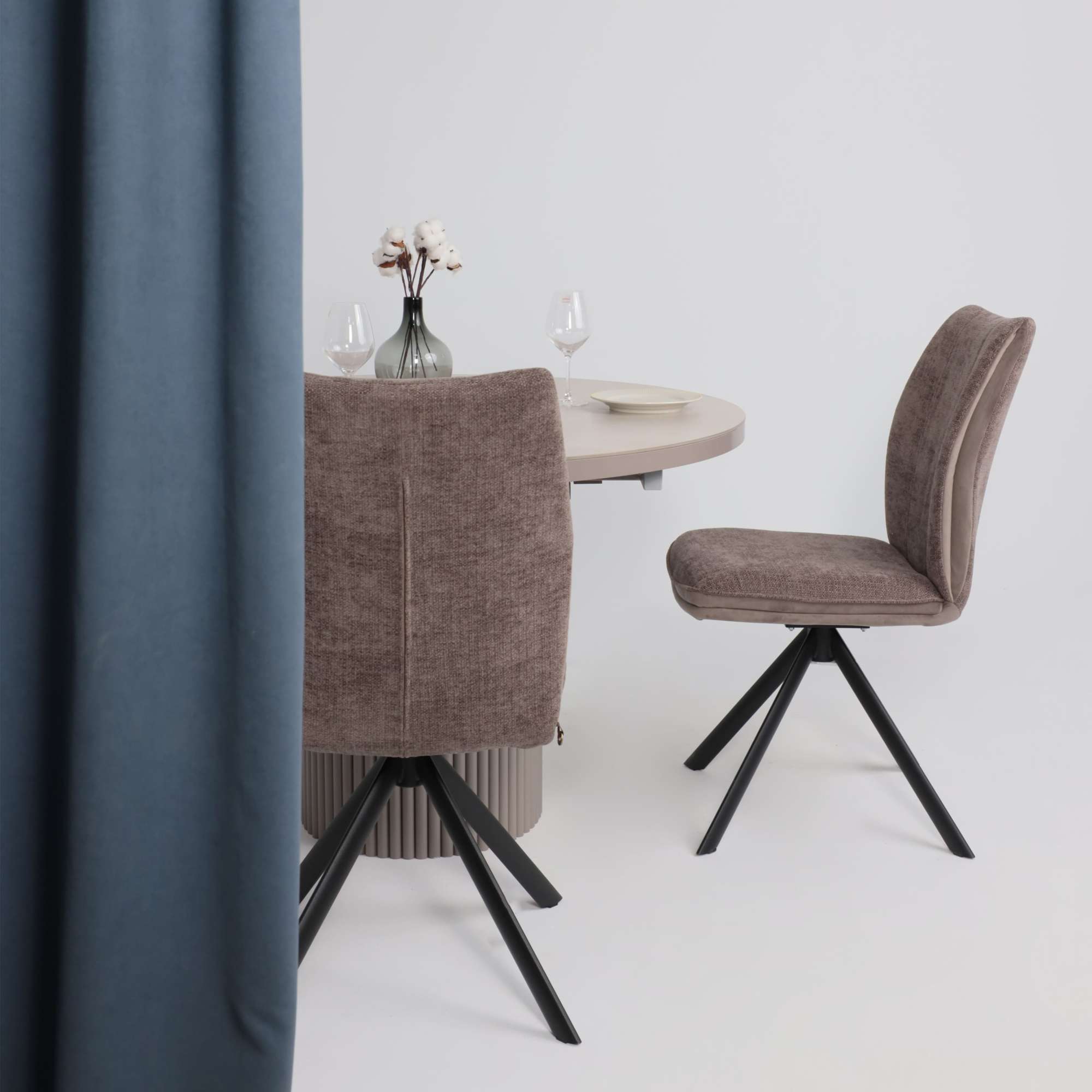 Стол ASKAR ROUND SLIDE-116, раздвижной круглый 116(156), BAYONA IVORY PREMIUM CER/Капучино