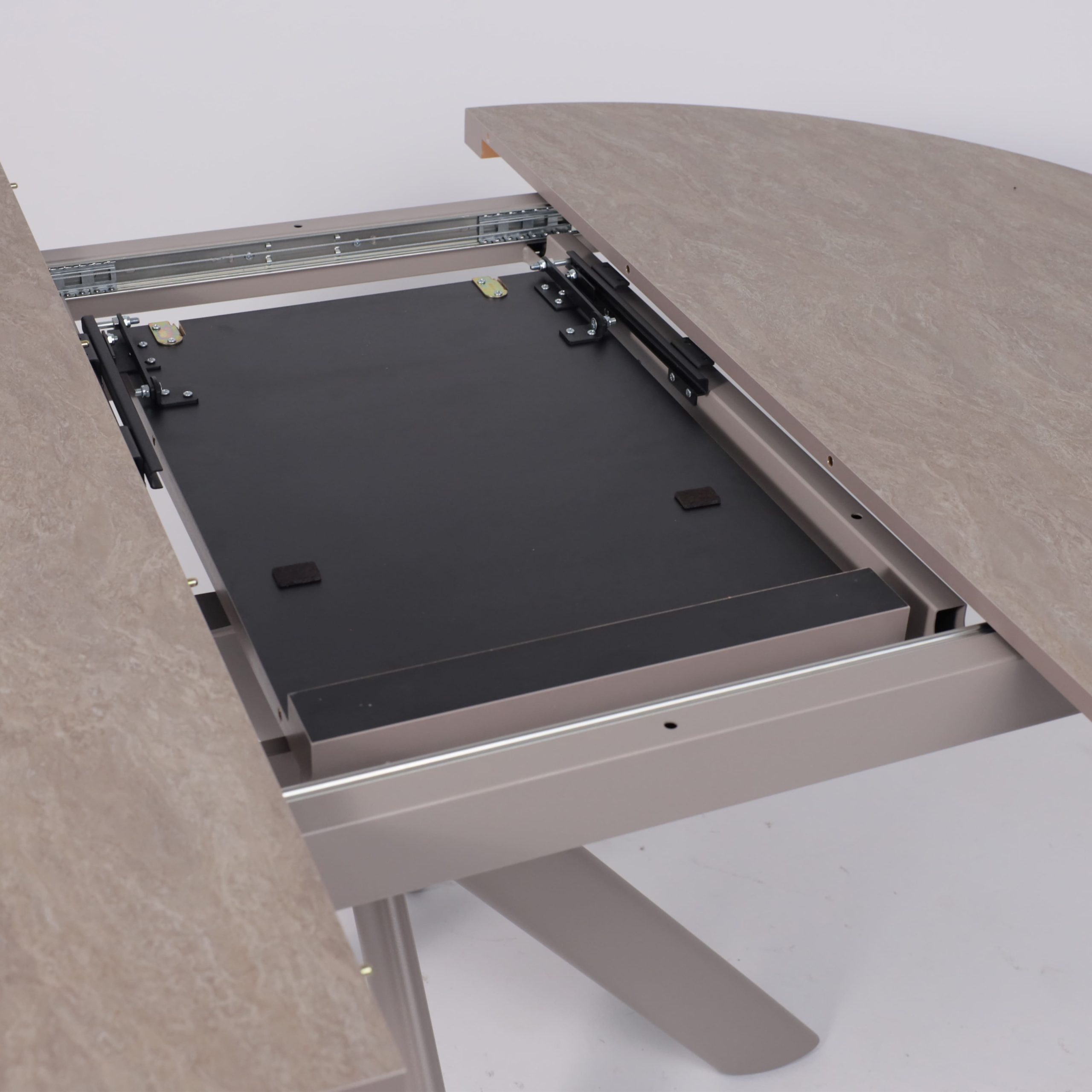 Стол RONALDO-120, круглый раздвижной 120(160), БЕЖЕВЫЙ КАМЕНЬ-HPL/Капучино