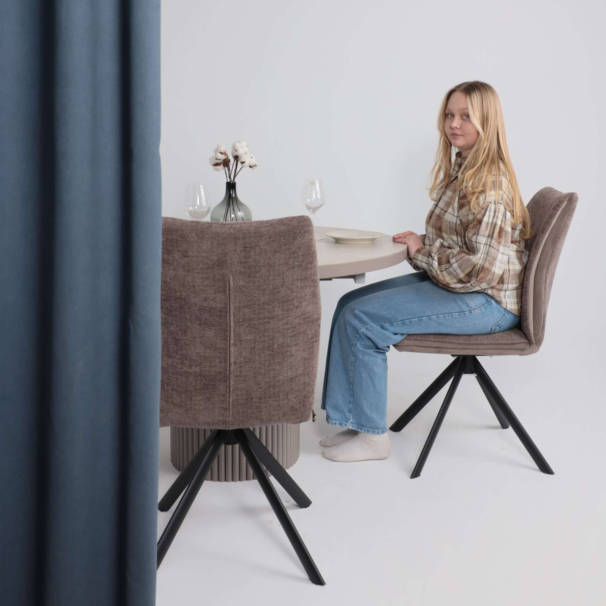 Стол ASKAR ROUND SLIDE-116, раздвижной круглый 116(156), BAYONA IVORY PREMIUM CER/Капучино