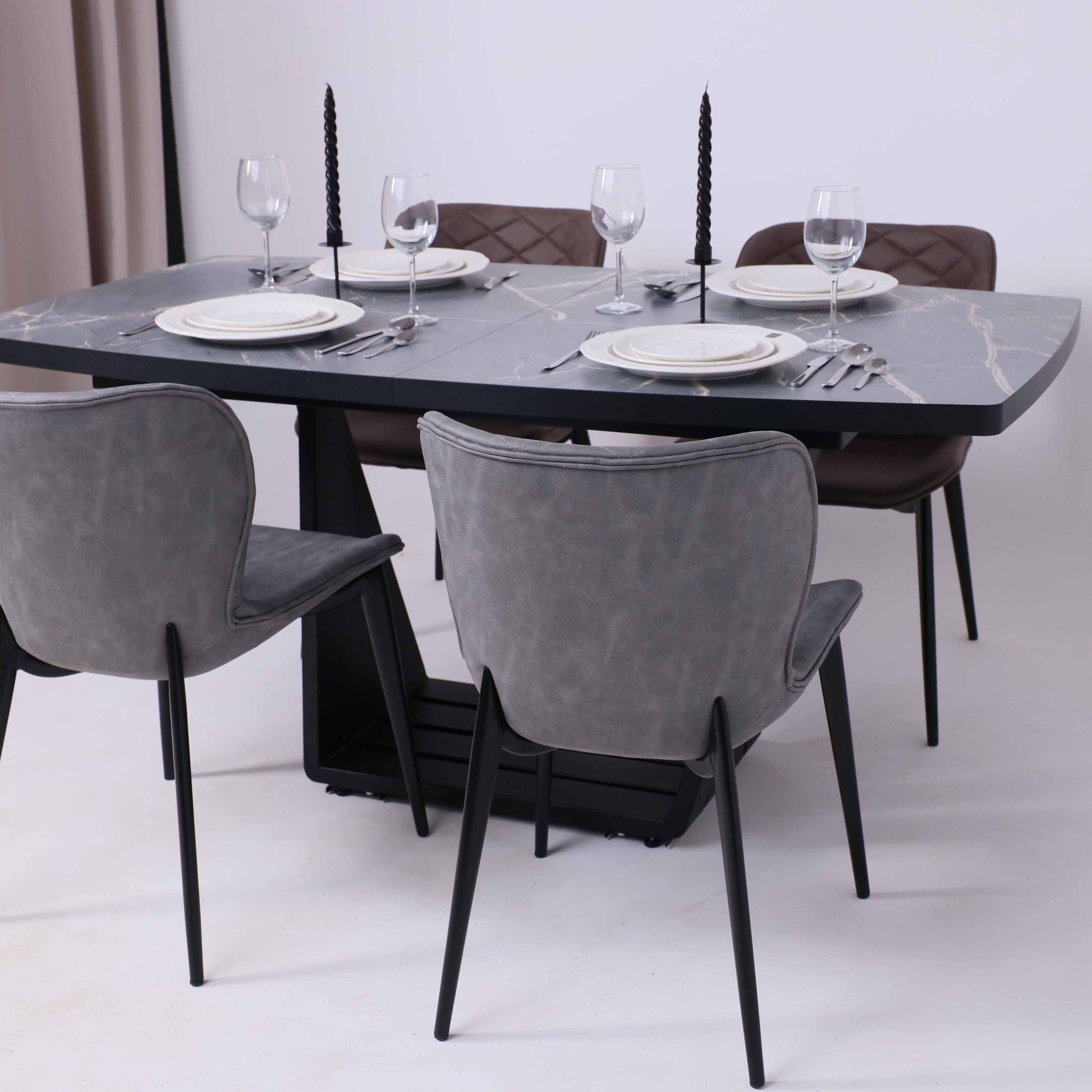 Стол KAMERON раздвижной, 1600(2050)*900 HPL-пластик Серый камень Manaus/черный