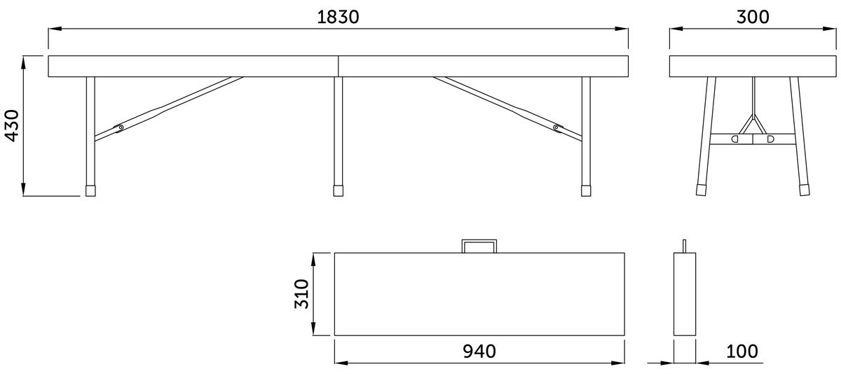 Скамья складная 183*30*43, белая