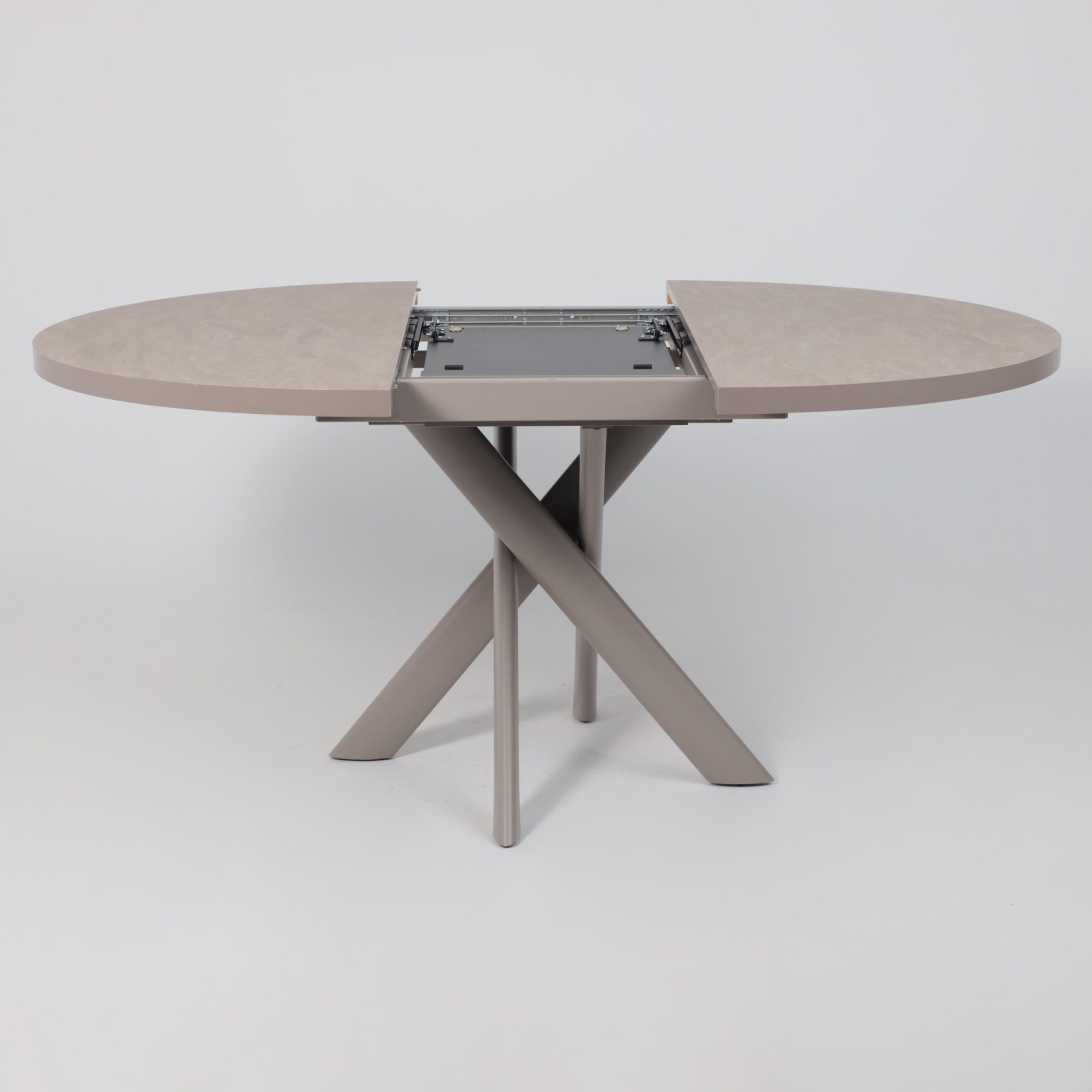 Стол RONALDO-120, круглый раздвижной 120(160), БЕЖЕВЫЙ КАМЕНЬ-HPL/Капучино