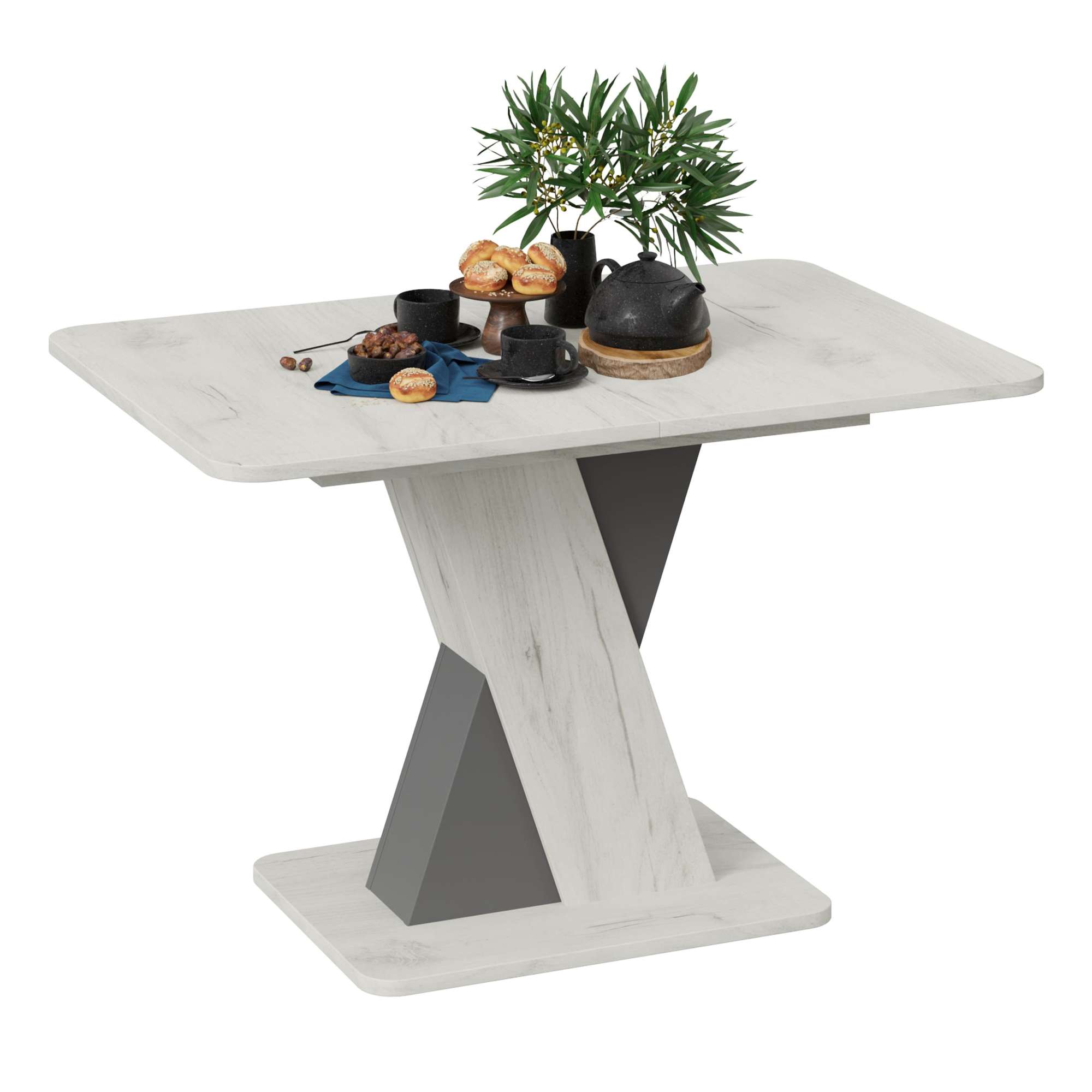 Стол обеденный ЛЮКСЕМБУРГ Тип 3, 1201(1581)*800, дуб крафт белый/серый