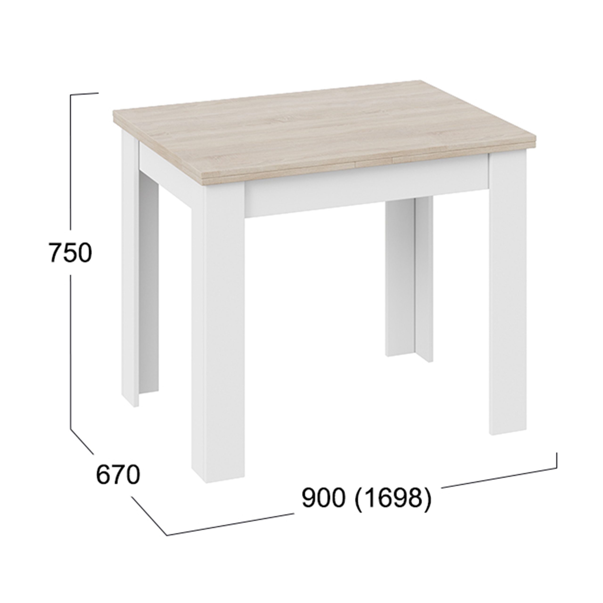 Стол раздвижной ПРОМО Тип 3, 900(1698)*670, дуб сонома светлый/белый