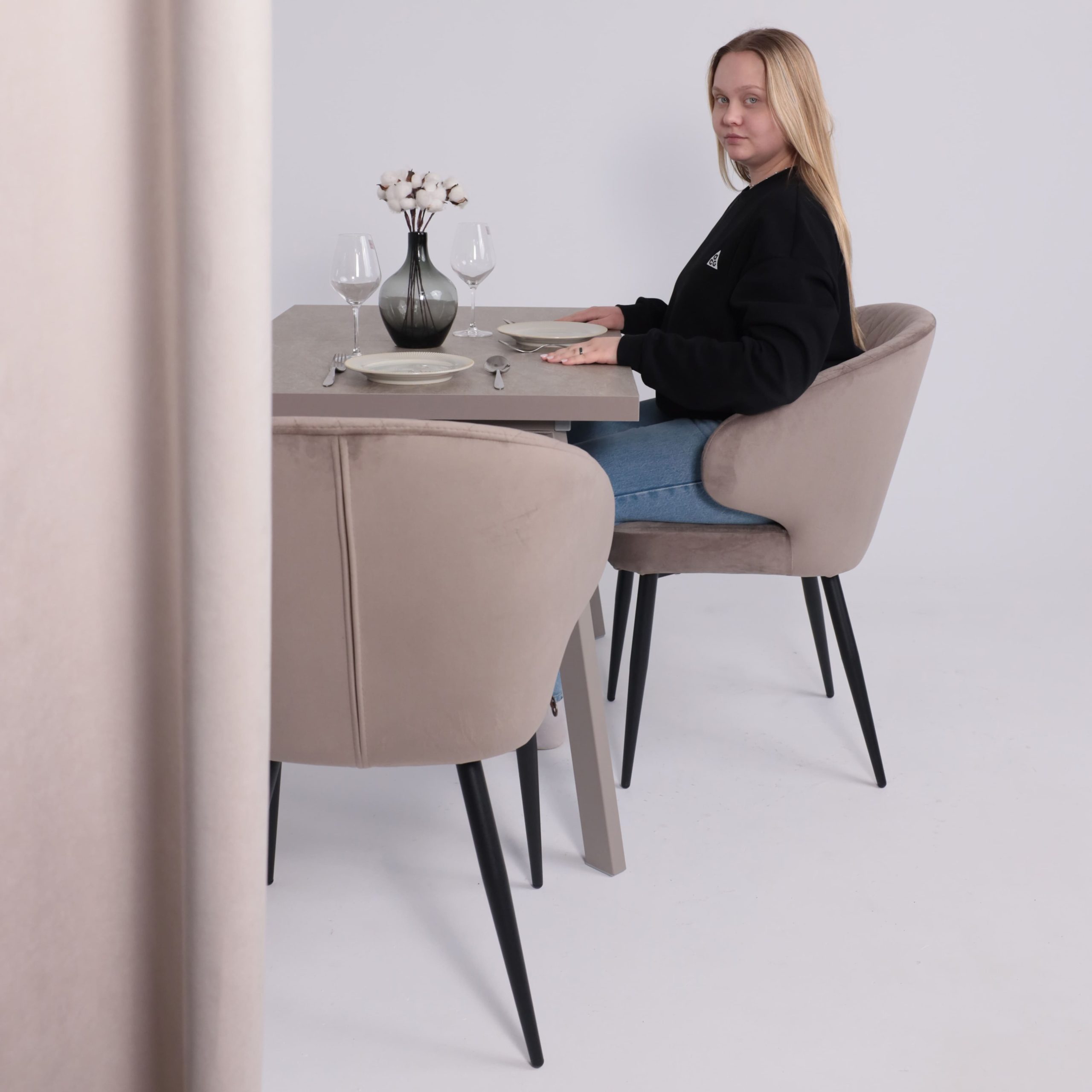 Стол BORG-110, раздвижной 110(142)х70, Бежевый камень-HPL/Капучино