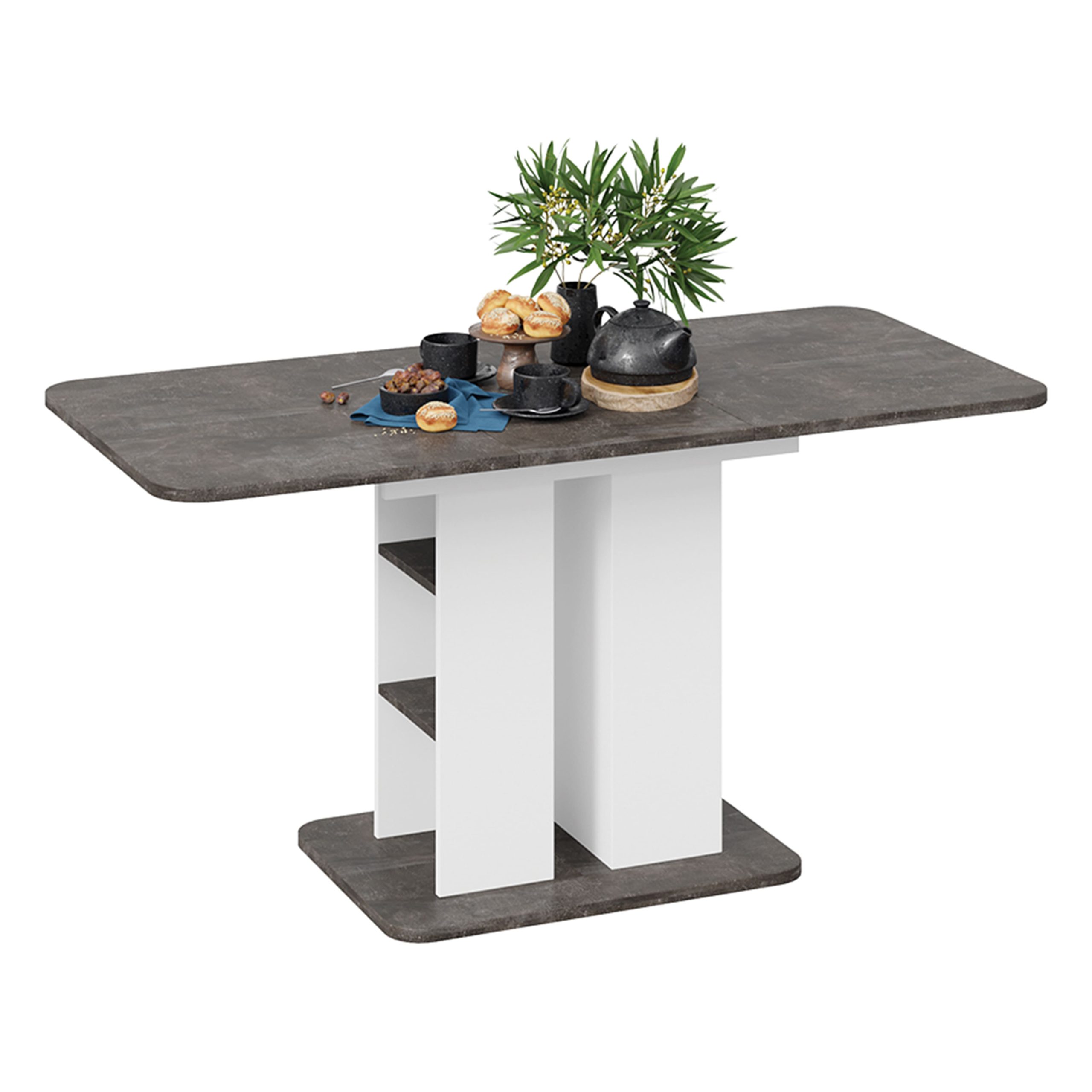 Стол обеденный МЮНХЕН Тип 2, 1100(1490)*700, ателье темный/белый ясень