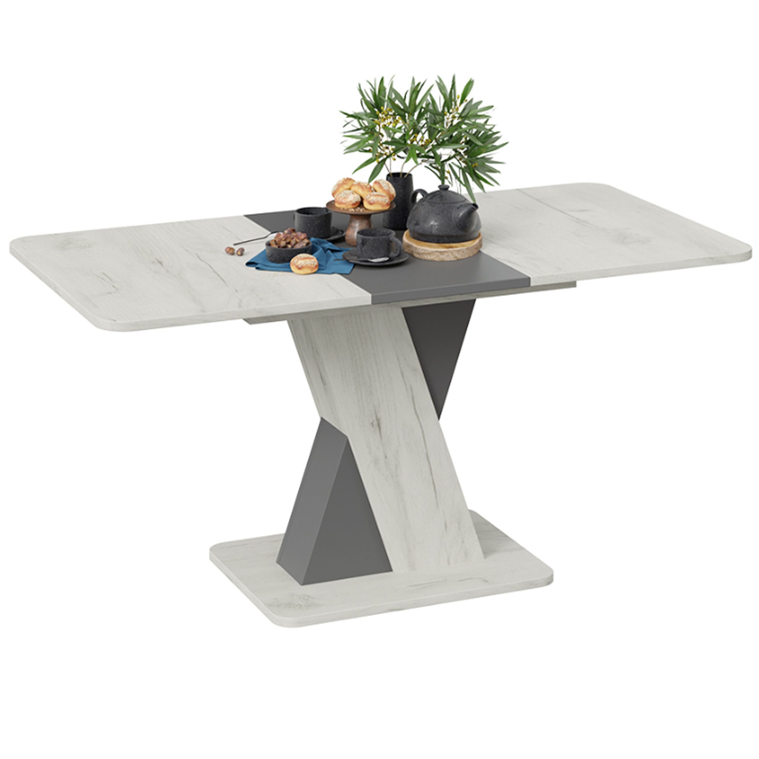 Стол обеденный ЛЮКСЕМБУРГ Тип 3, 1201(1581)*800, дуб крафт белый/серый