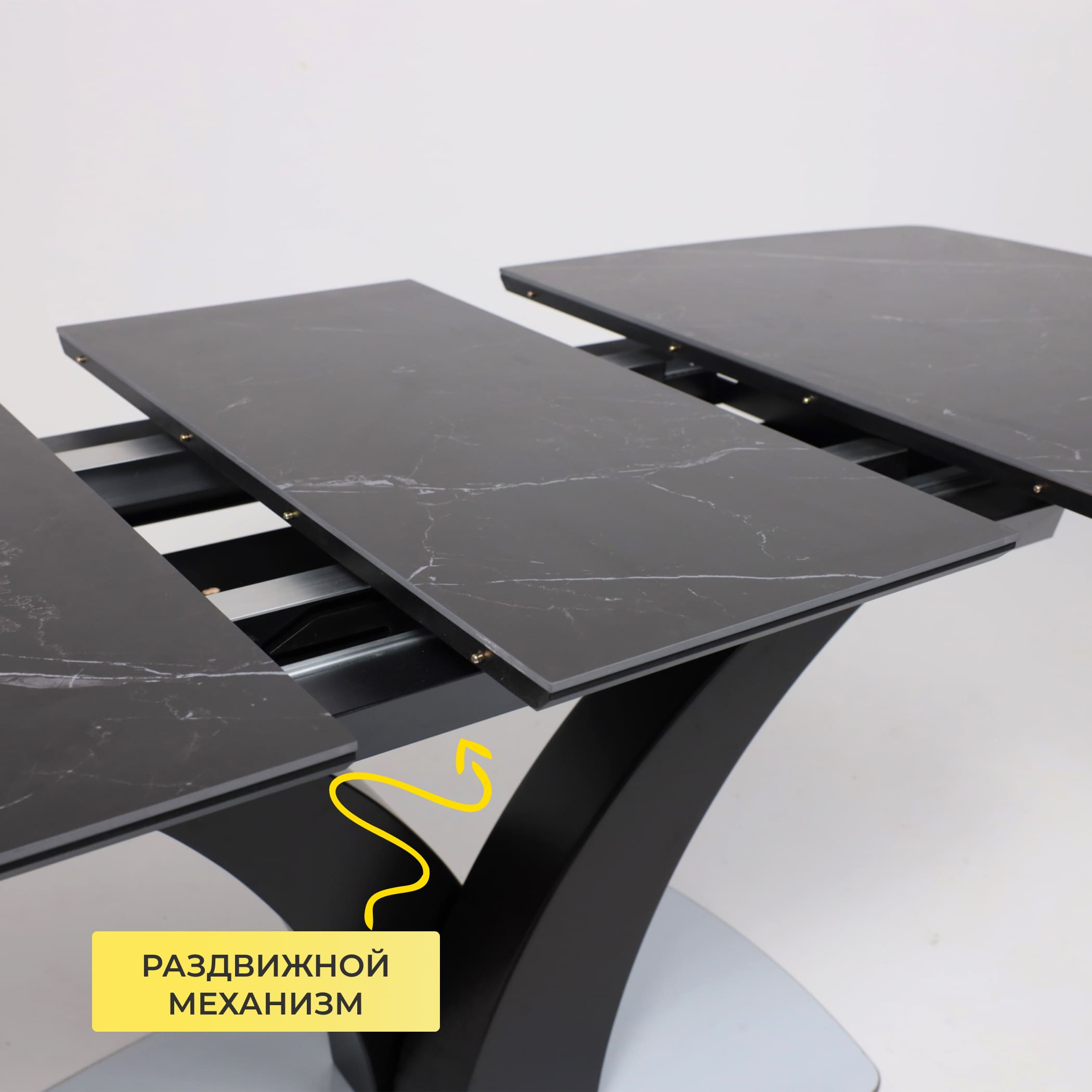 Стол НОТР ДАМ MODERNE, керамика 0 кат. 1400(1800)*850, Камень черный Greys Black /Черный матовый