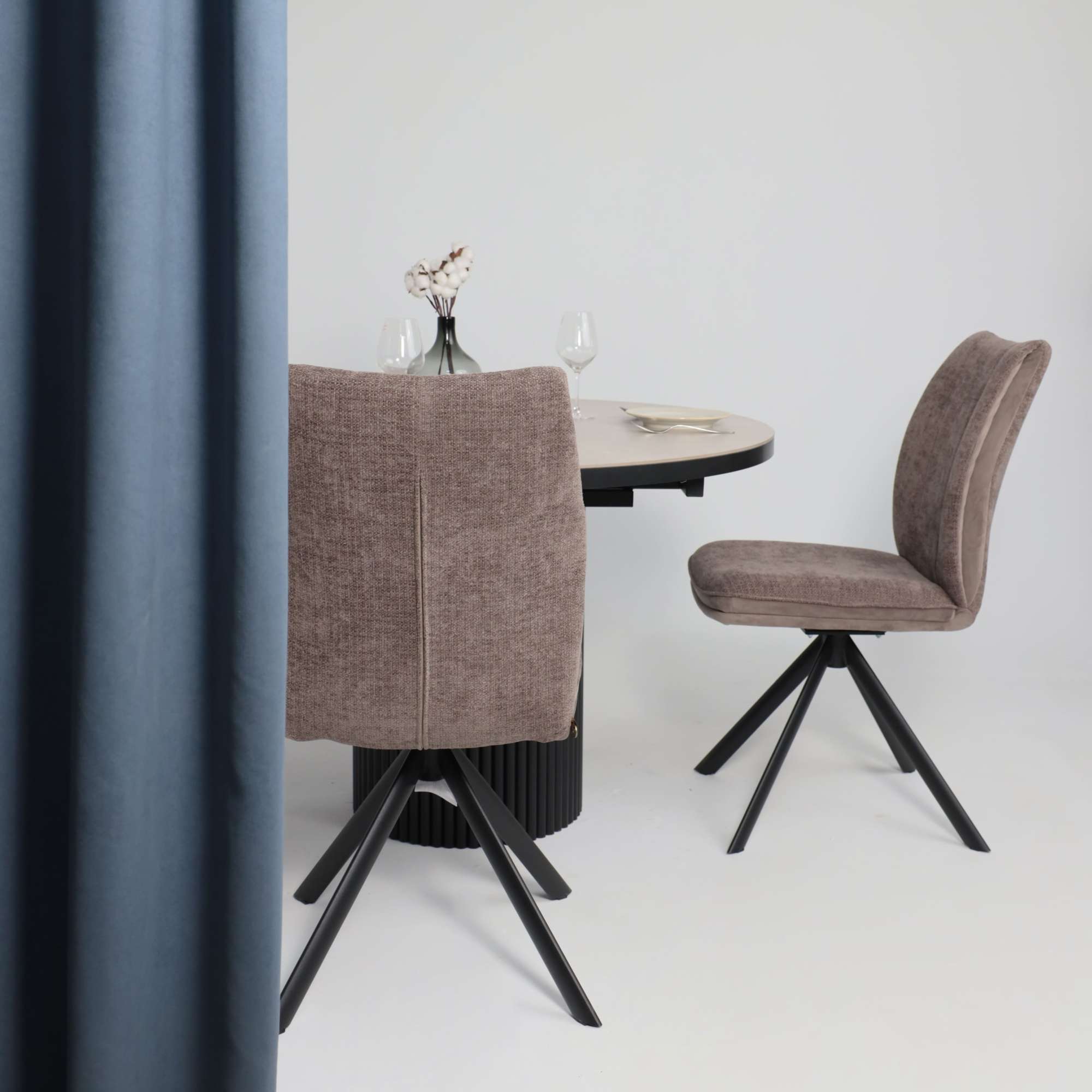 Стол ASKAR ROUND SLIDE-116, раздвижной круглый 116(156), BAYONA IVORY PREMIUM CER/Черный