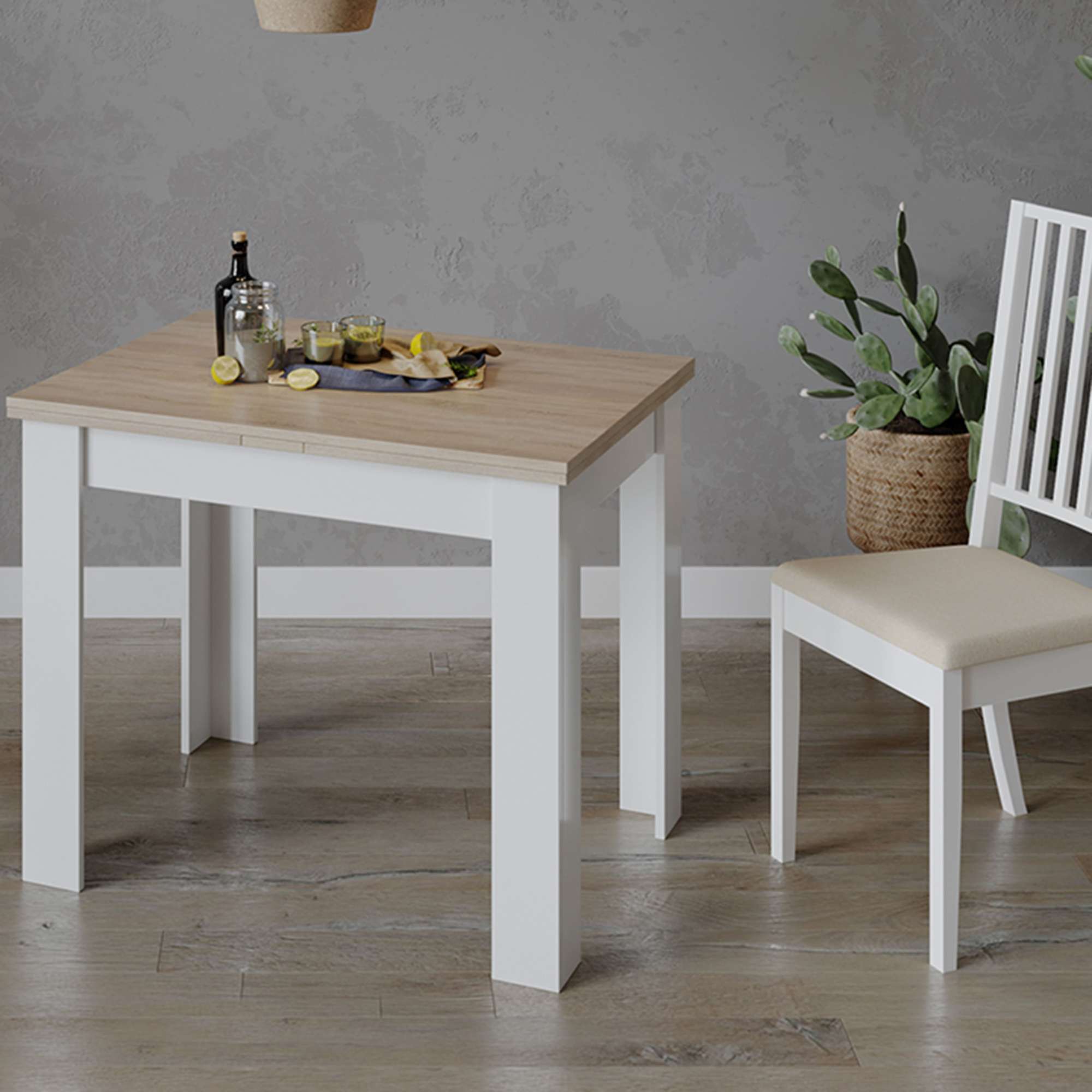 Стол раздвижной ПРОМО Тип 3, 900(1698)*670, дуб сонома светлый/белый