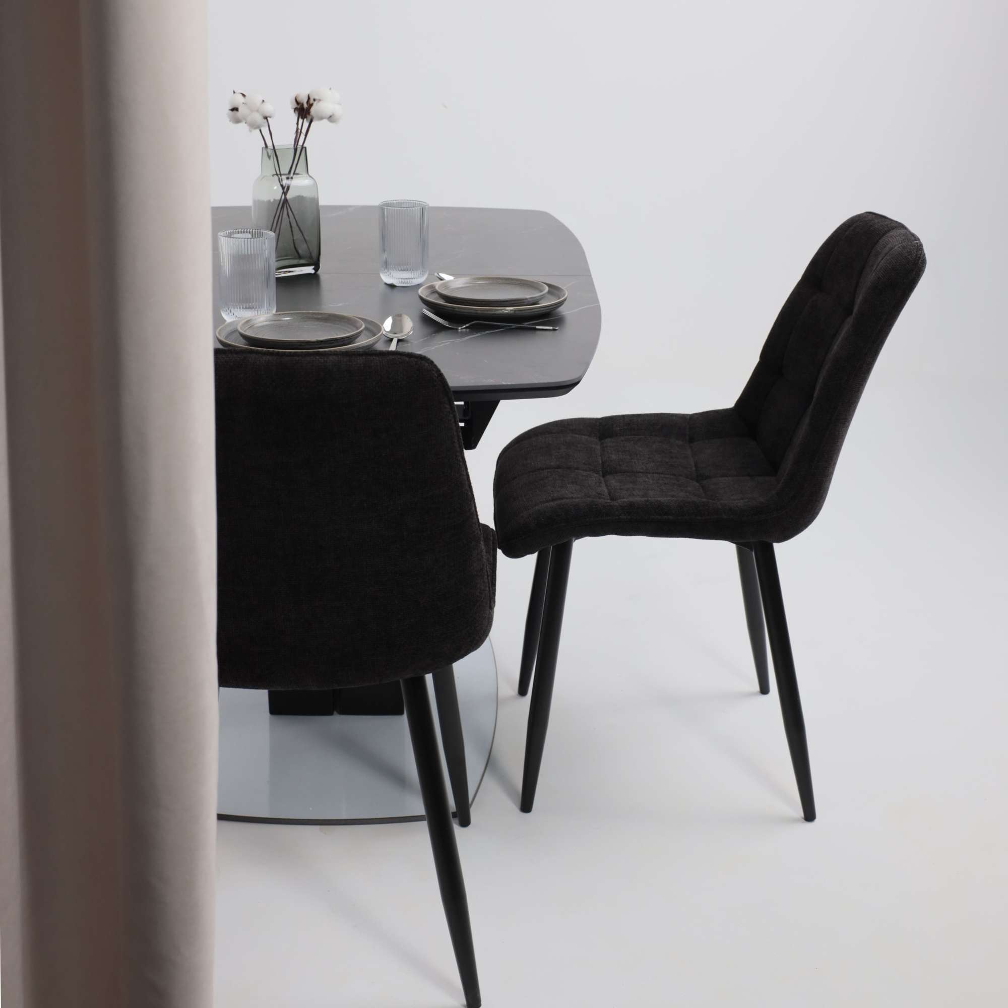 Стол НОТР ДАМ MODERNE, керамика 0 кат. 1400(1800)*850, Камень черный Greys Black /Черный матовый